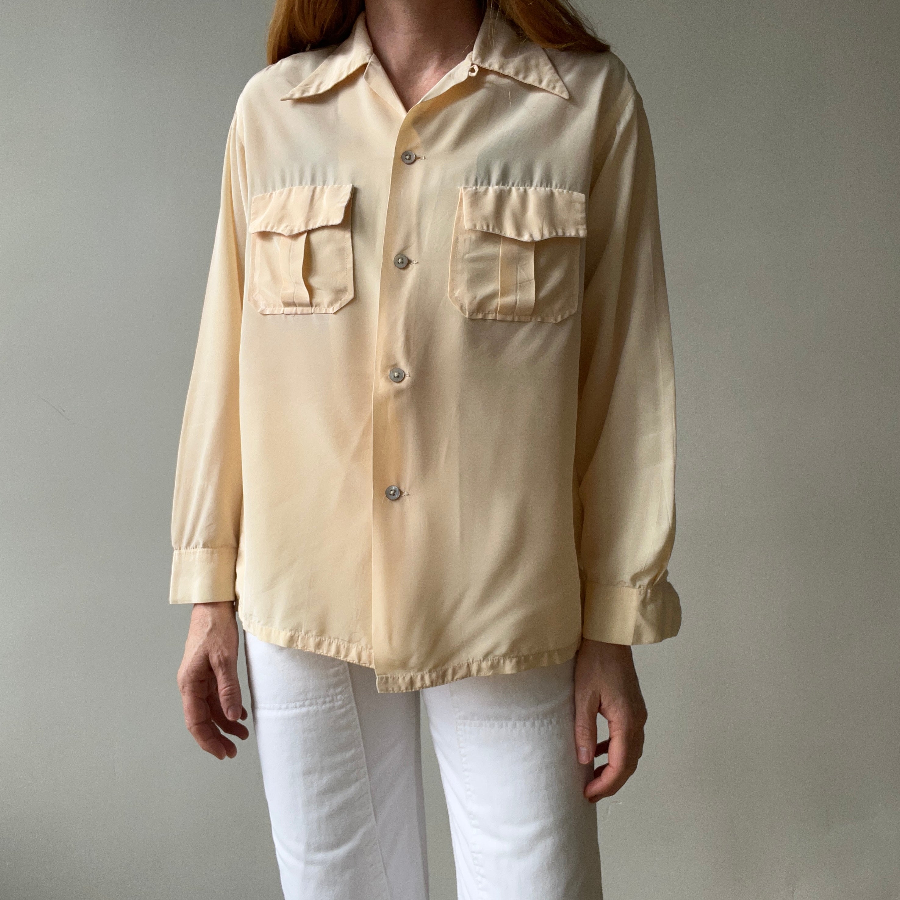 1950s Acetate Nylon Loop Collar Button Up Shirt - TINA COLLECTION