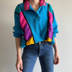 1980s Active Grandma Mock Neck Sweatshirt WITH Pockets