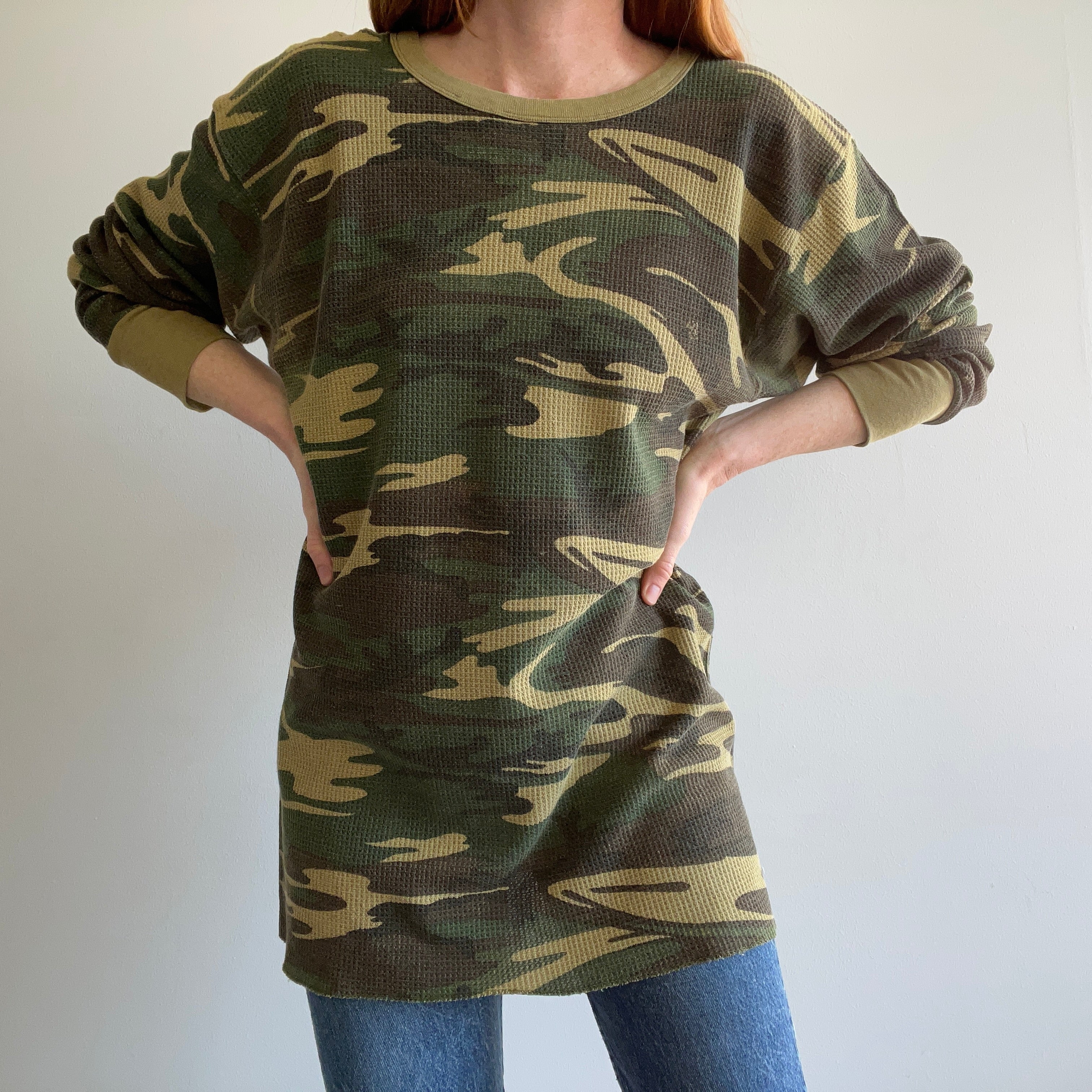 1980s XL Long Camo Thermal Shirt