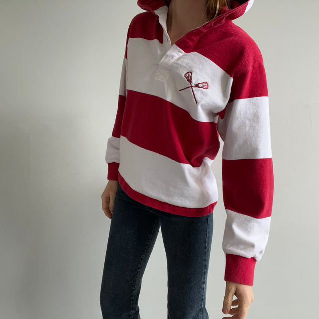 1990s Rad Hooded Rugby LaCrosse Shirt - Rare petite taille