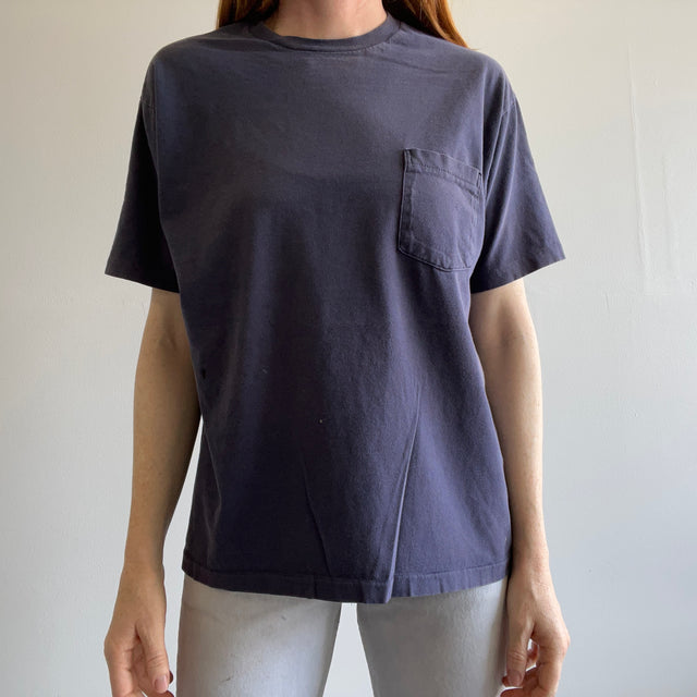 1990 USA Made GAP T-shirt à poche en coton bleu marine délavé