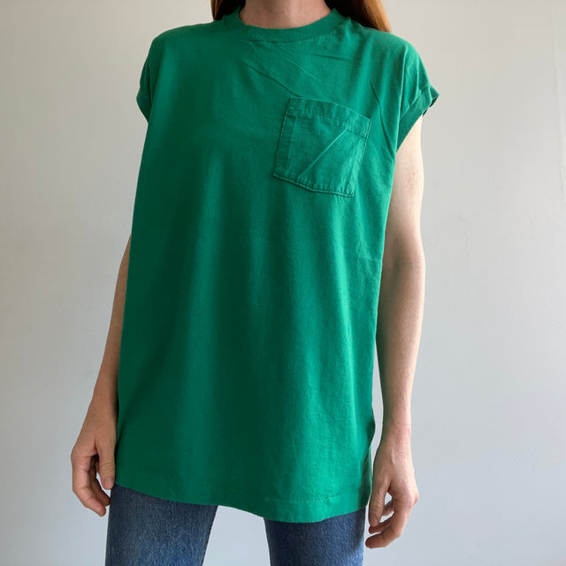 1980s Kelly Green Muscle Pocket Tank Top