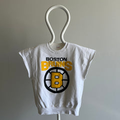 Sweat-shirt d'échauffement des Bruins de Boston à manches coupées bricolage des années 1980 - WOWOWOW