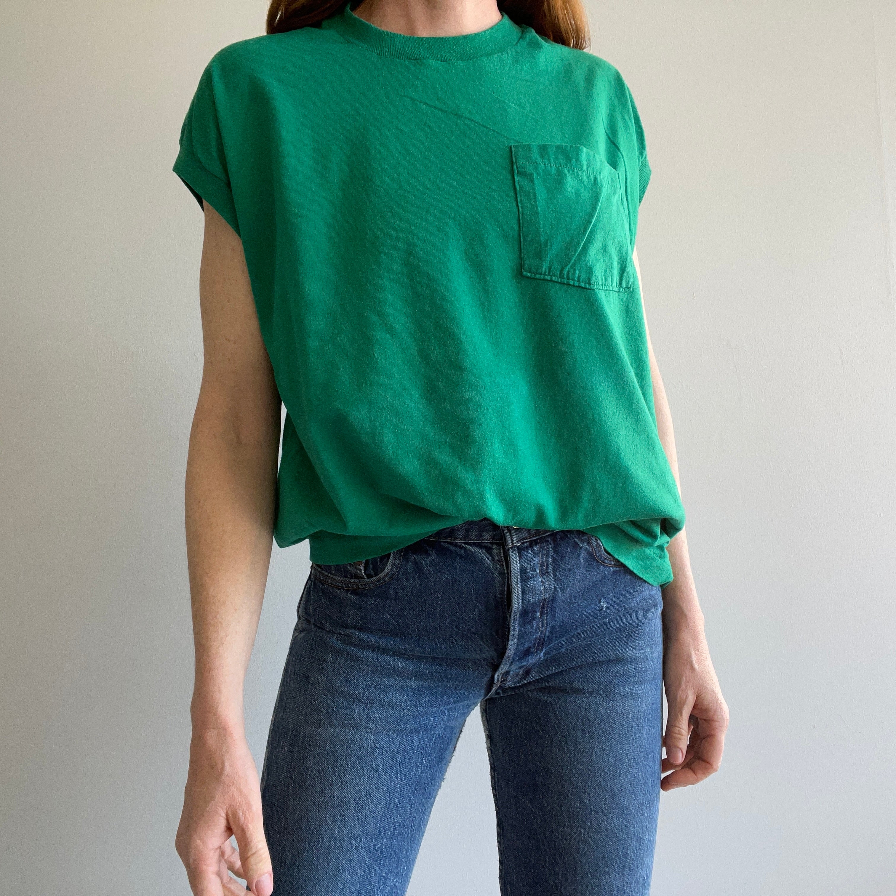 1980s Kelly Green Muscle Pocket Tank Top