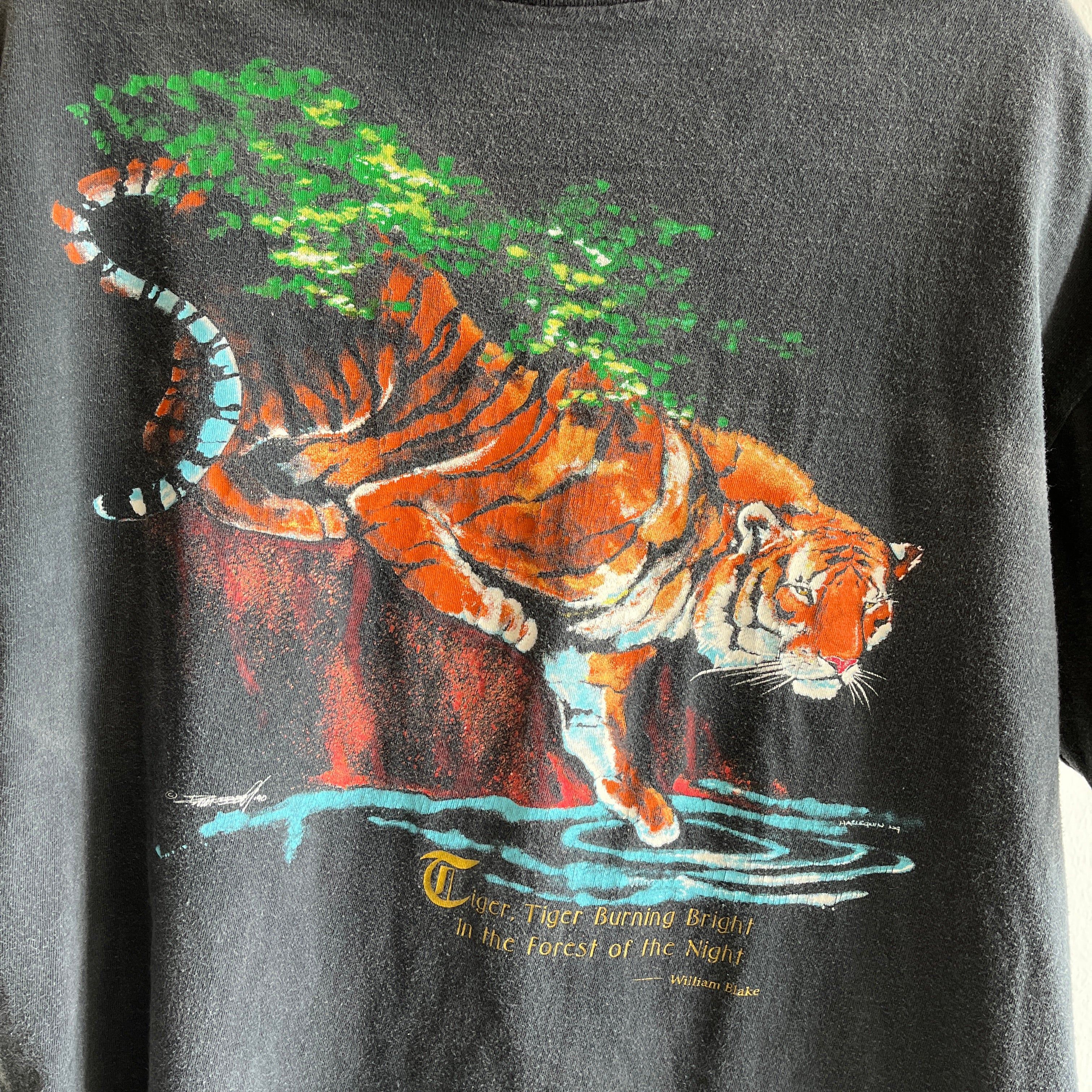 T-shirt 1990 Tiger Harlequin Tiger avec une citation de William Blake - Magnifique !!!
