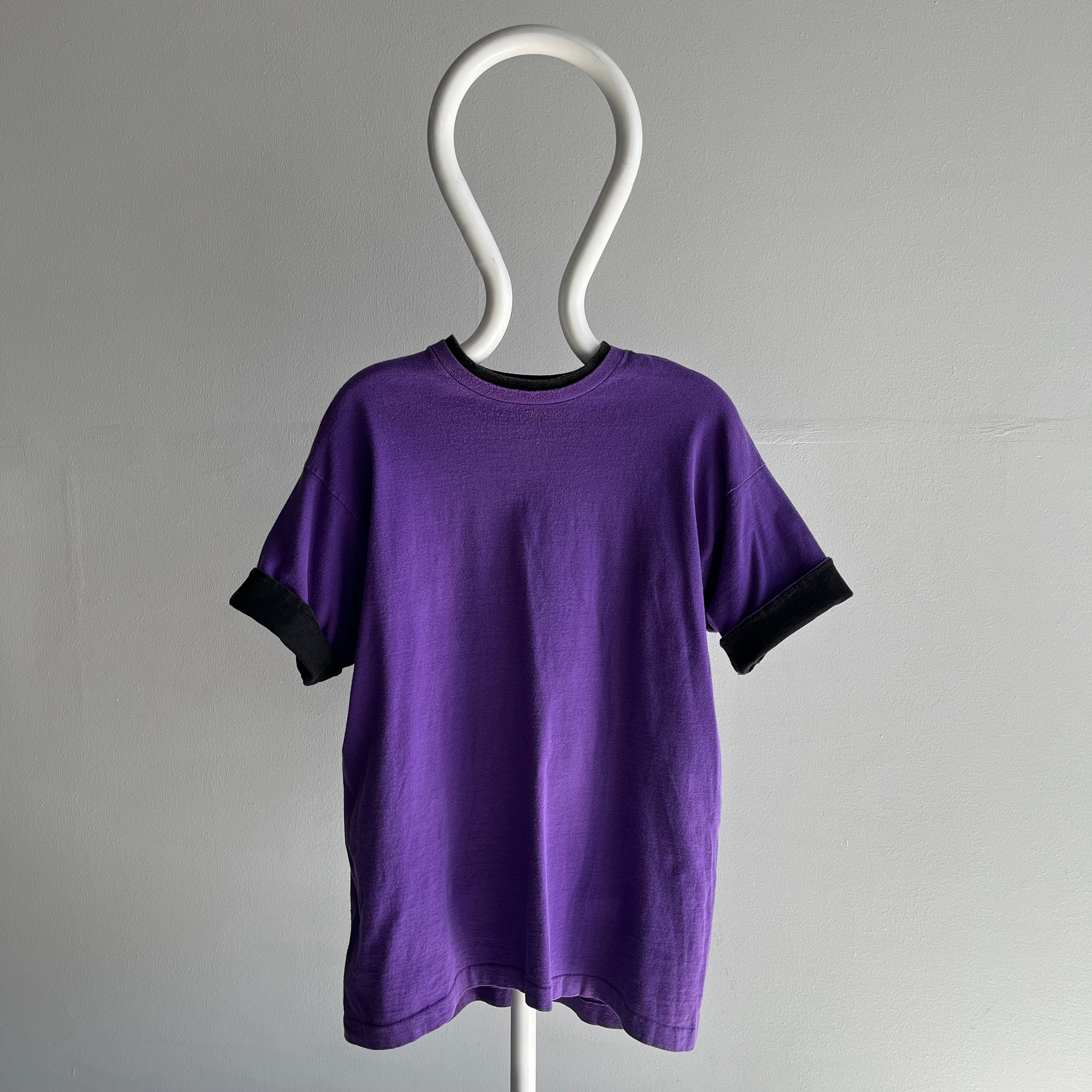 T-shirt bicolore violet et noir des années 1980/90
