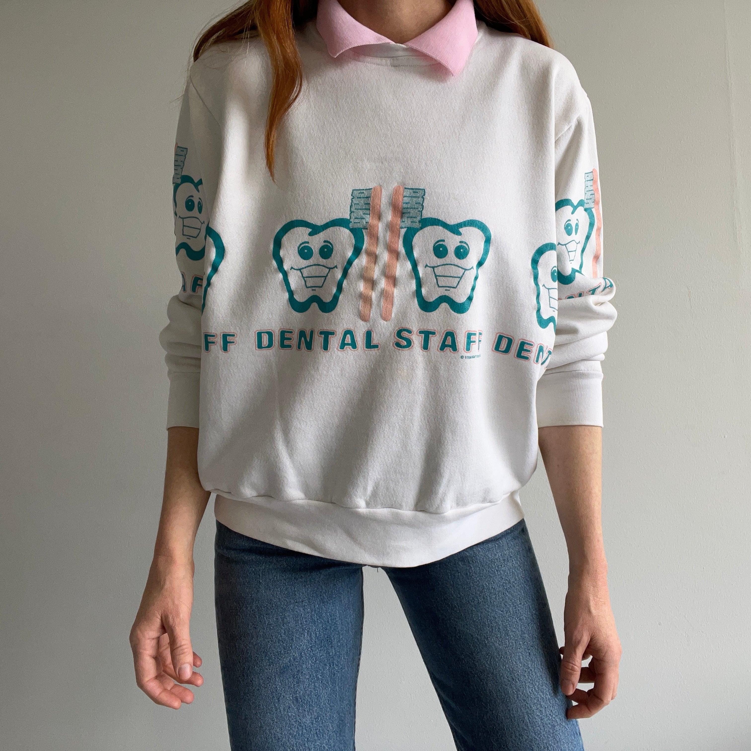 1980s Dental Staff Builtin Collar Sweatshirt - WOWZA