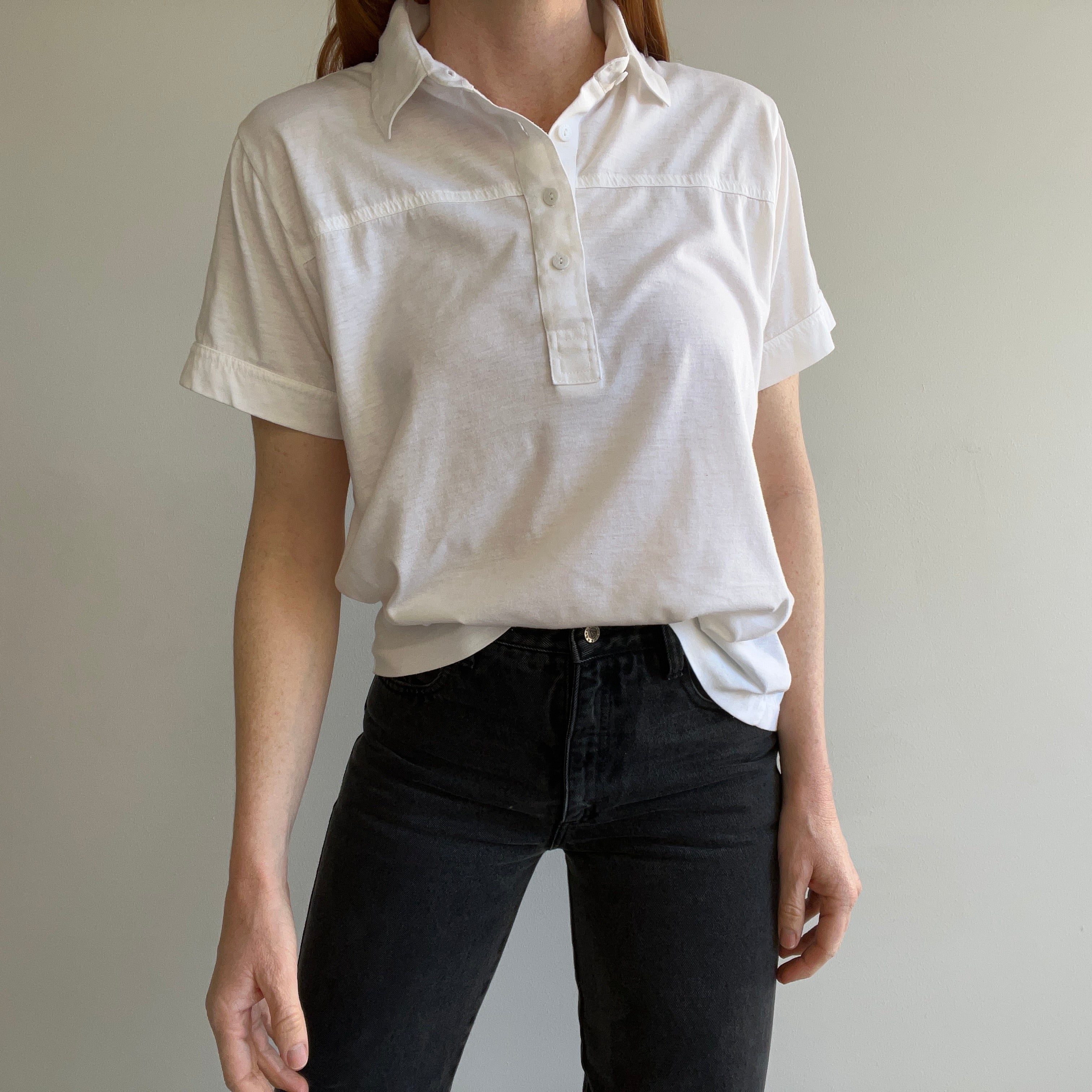 GG 1980s Soft White Collared T-Shirt