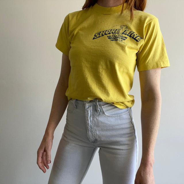 1986 Short Line Minis T-shirt doux et délavé et taché à l'avant et à l'arrière