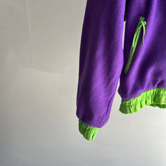 1980s Purple and Neon Green Epic Fleece 1/4 Zip with Plenty of Pockets
