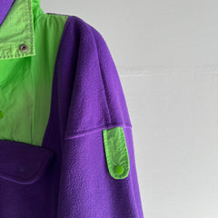 1980s Purple and Neon Green Epic Fleece 1/4 Zip with Plenty of Pockets