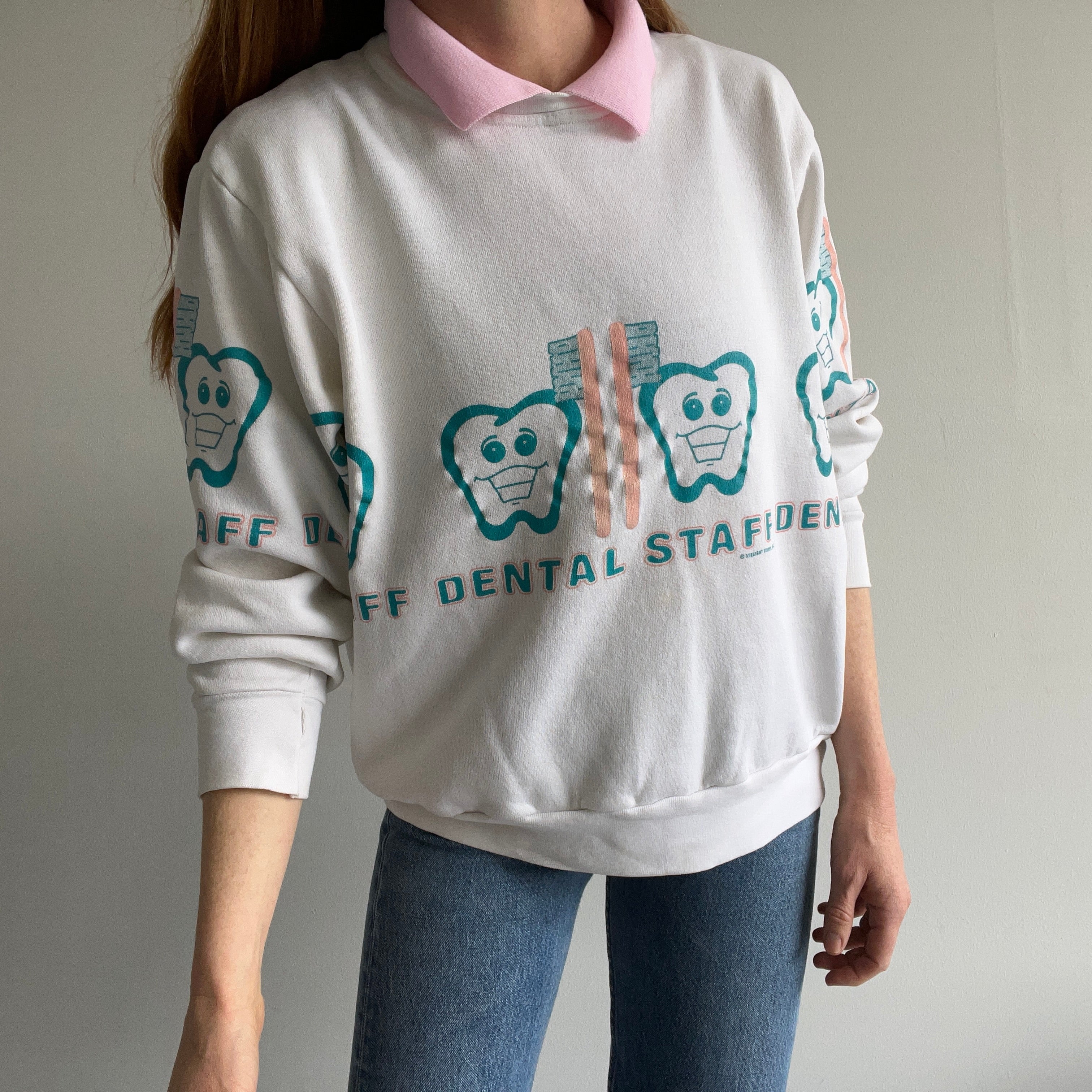 1980s Dental Staff Builtin Collar Sweatshirt - WOWZA