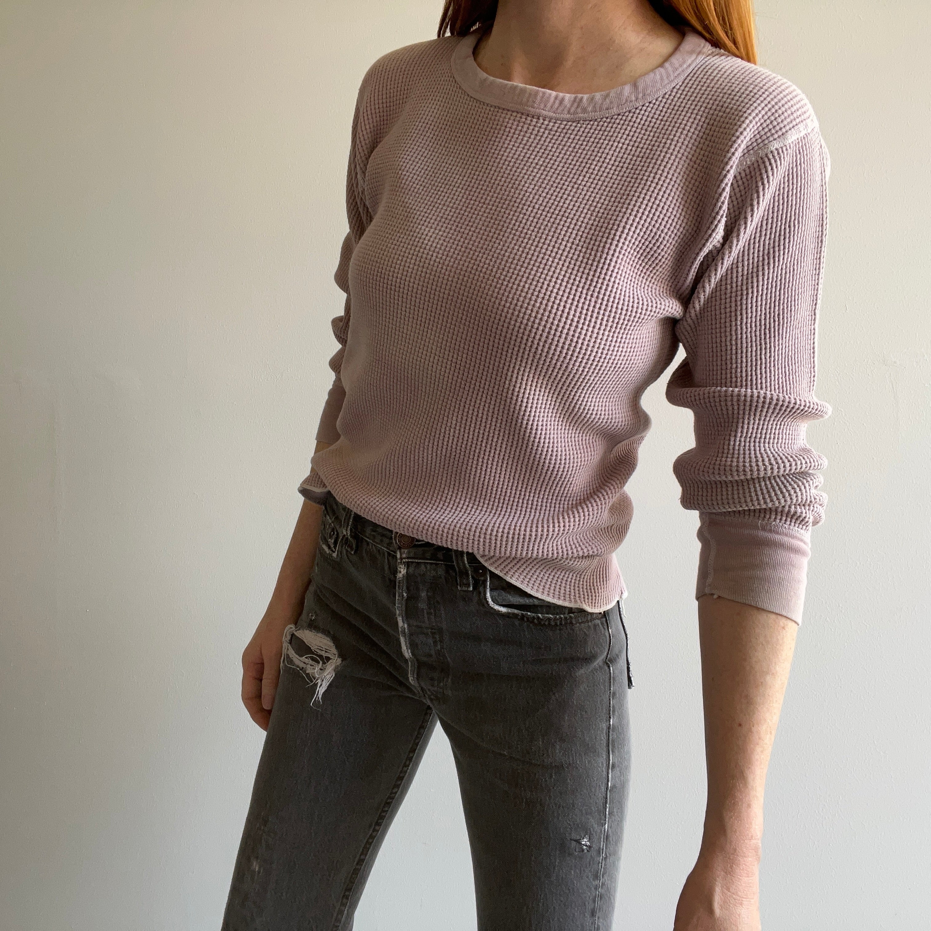 Années 1970 Faded Mauve/Grey 100% coton « Working Johns »