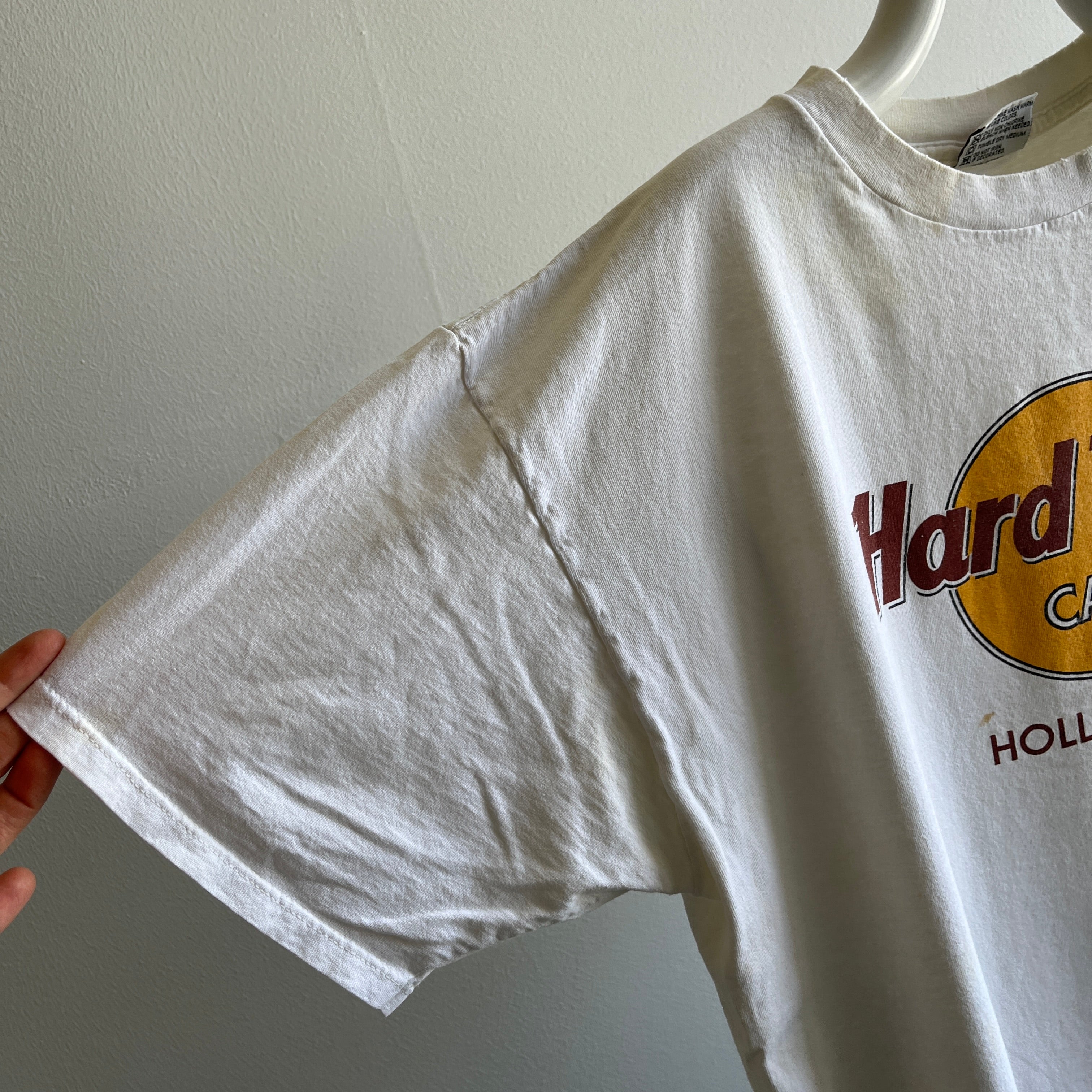 T-shirt blanc usé doux Hard Rock Hollywood des années 1990