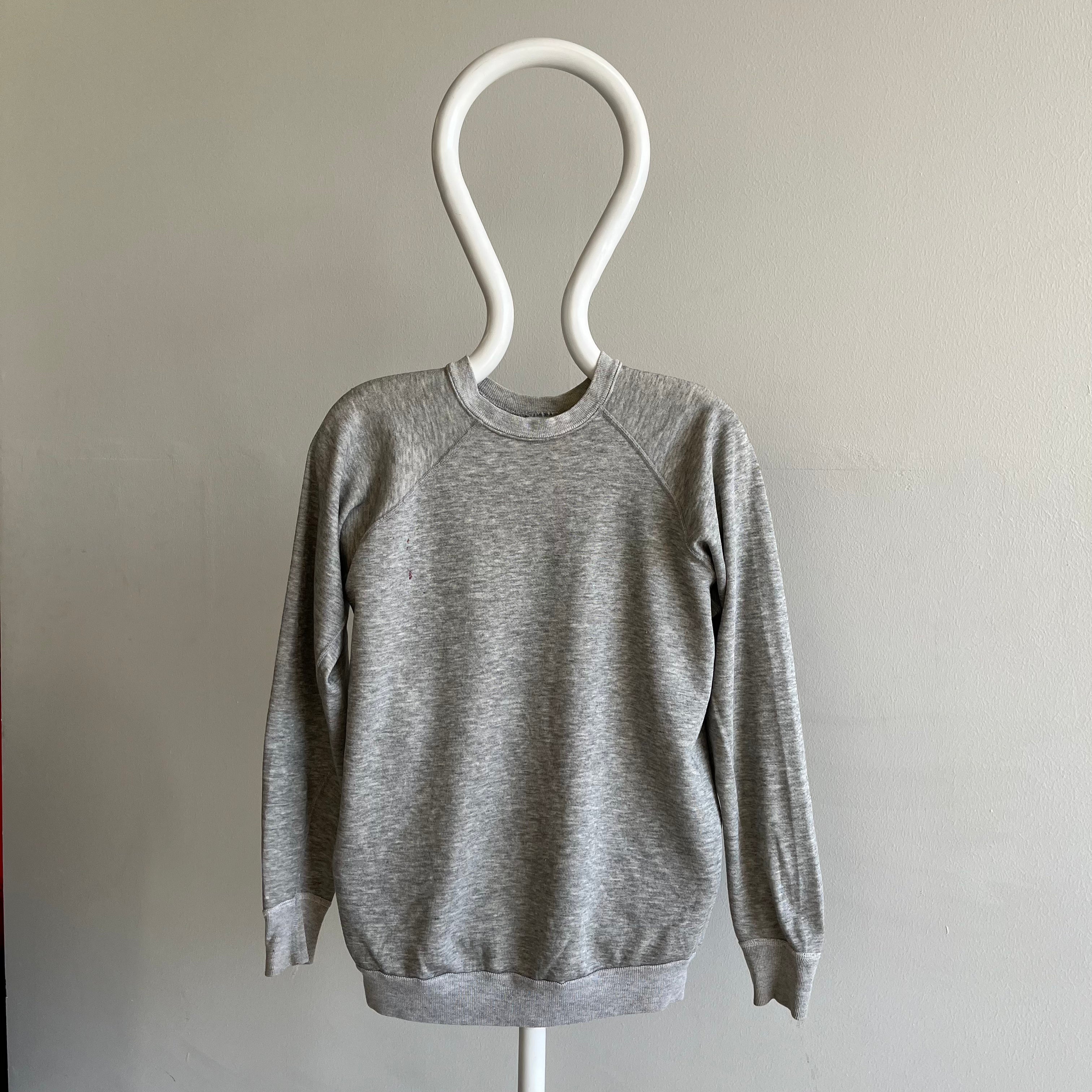 1980s Soft, Slouchy, Stained Blank Grey Raglan