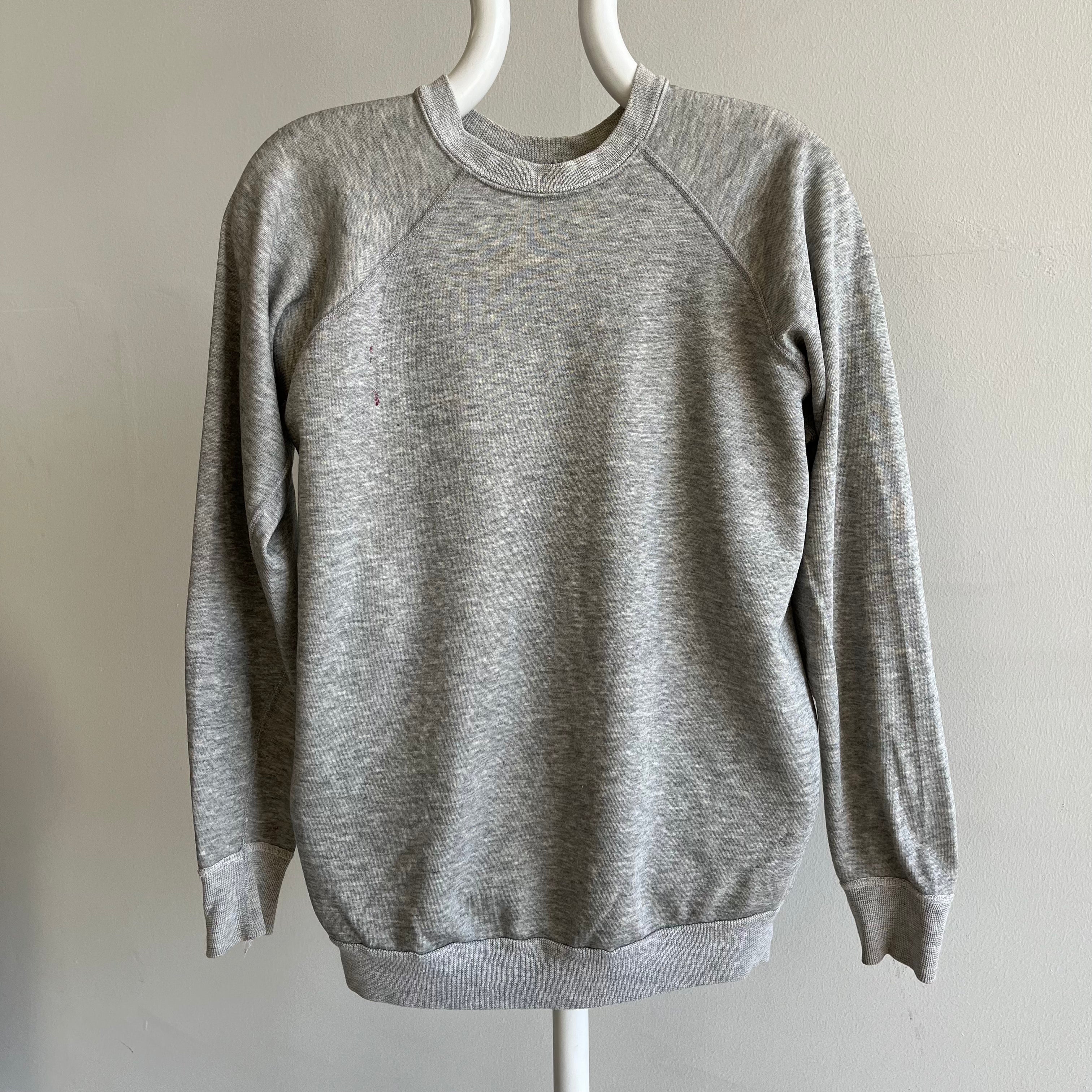 1980s Soft, Slouchy, Stained Blank Grey Raglan