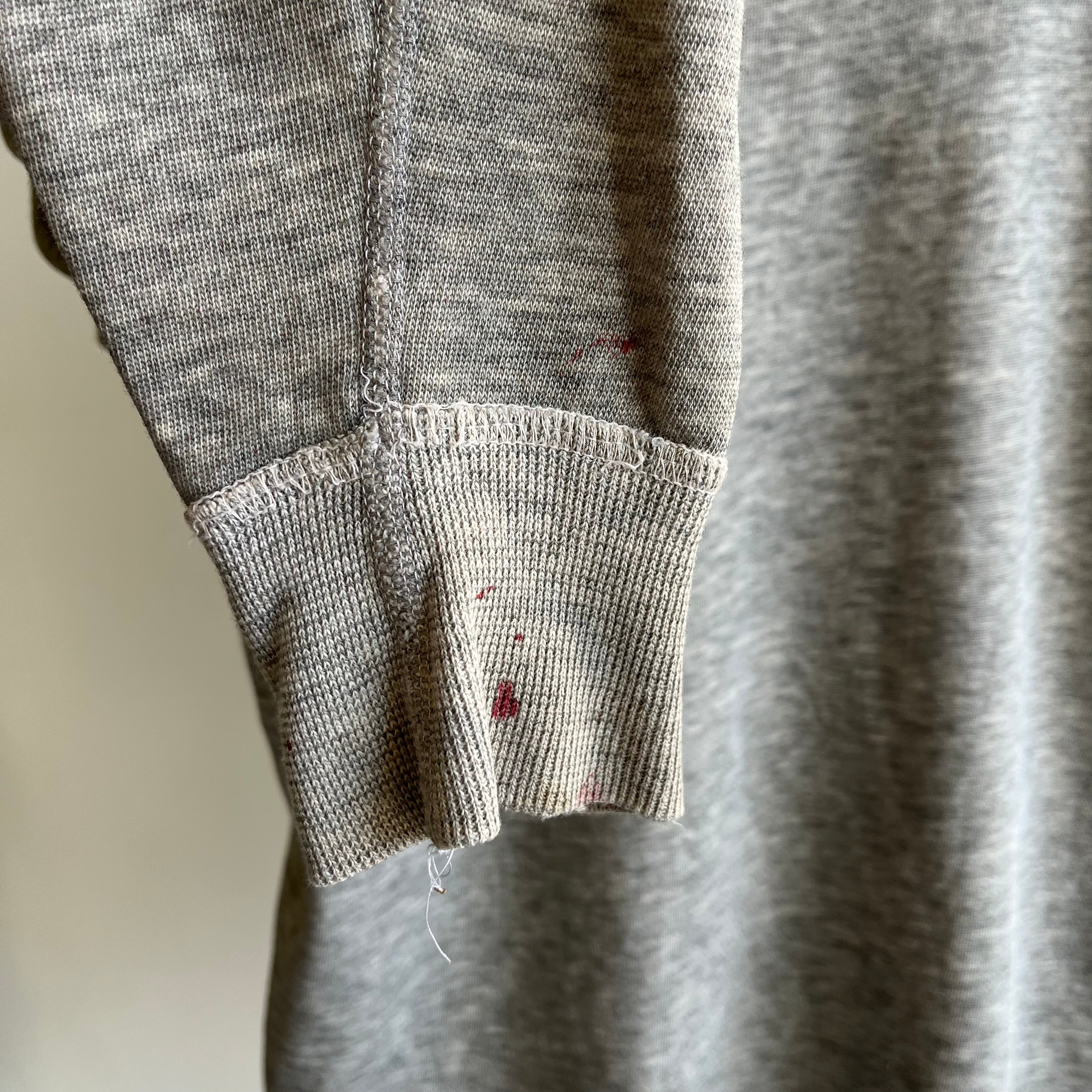 1980s Soft, Slouchy, Stained Blank Grey Raglan