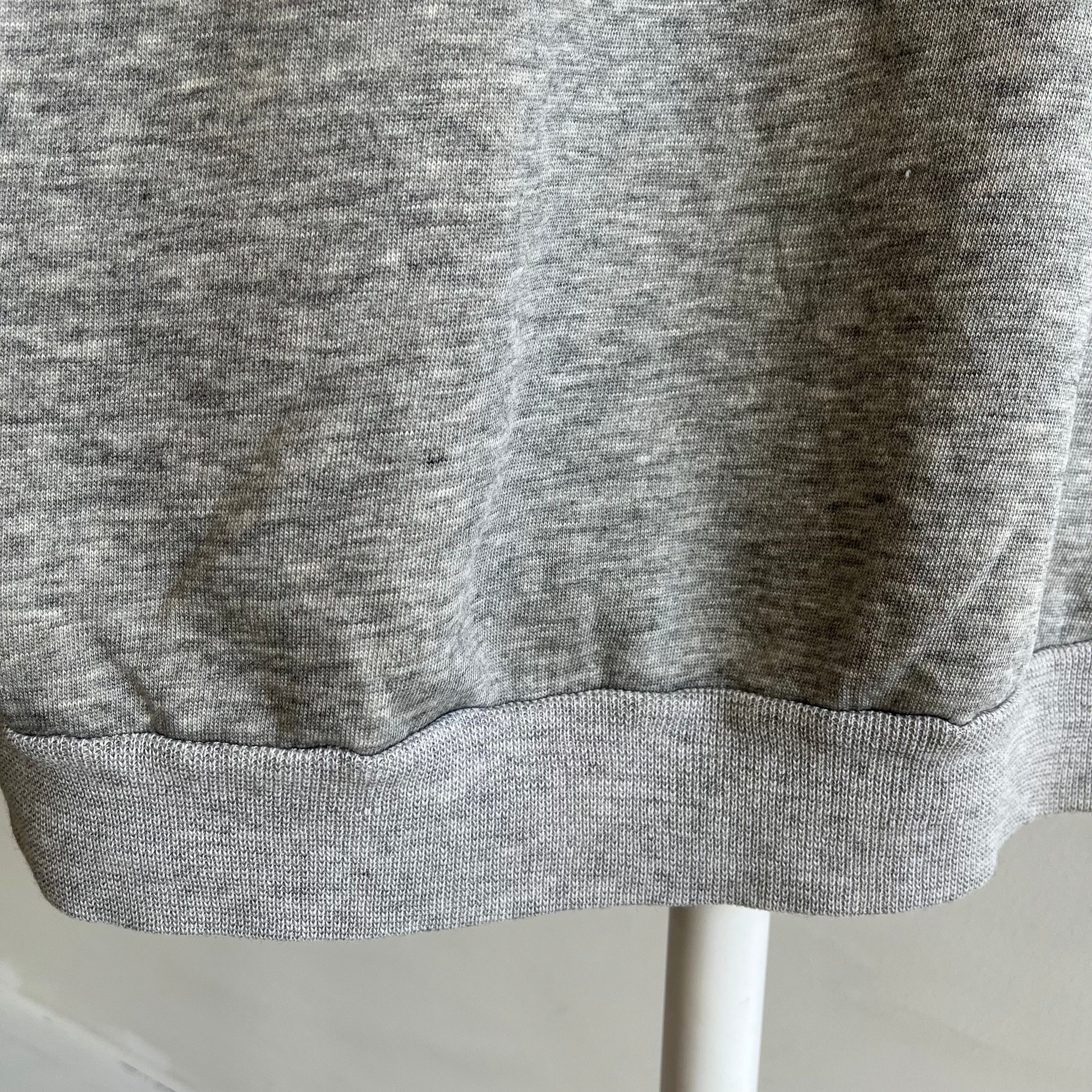 1980s Soft, Slouchy, Stained Blank Gray Raglan
