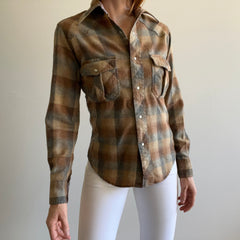 1960s Neutral Plaid Wool Blend Flannel - Women's