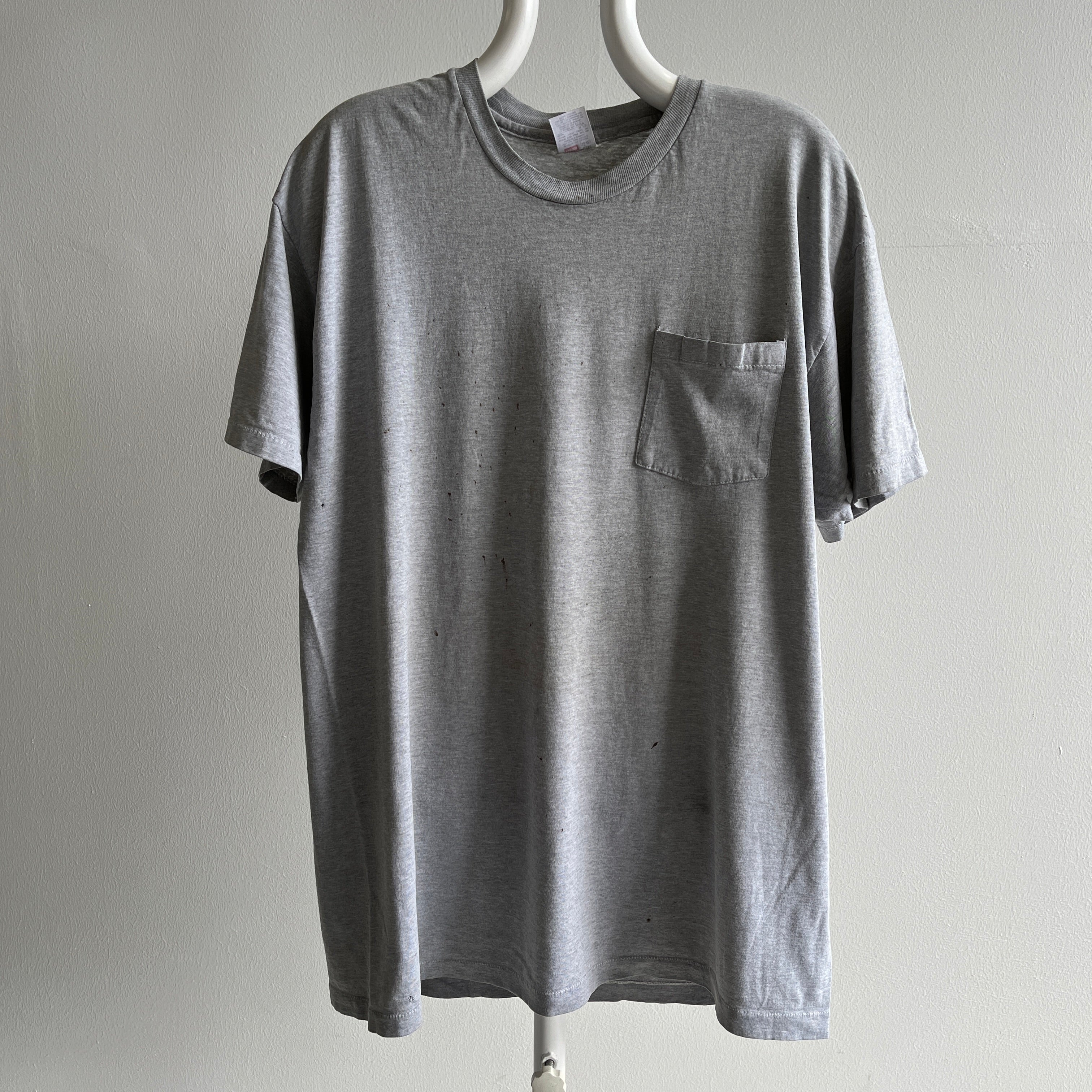 2000s Soft Stained Contrast Stitching Slouchy Pocket T-Shirt