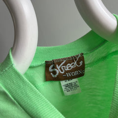 1980s Neon Green Mini T-Shirt with Mending and a Pocket