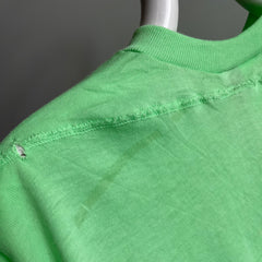 1980s Neon Green Mini T-Shirt with Mending and a Pocket