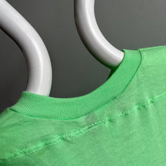 1980s Neon Green Mini T-Shirt with Mending and a Pocket