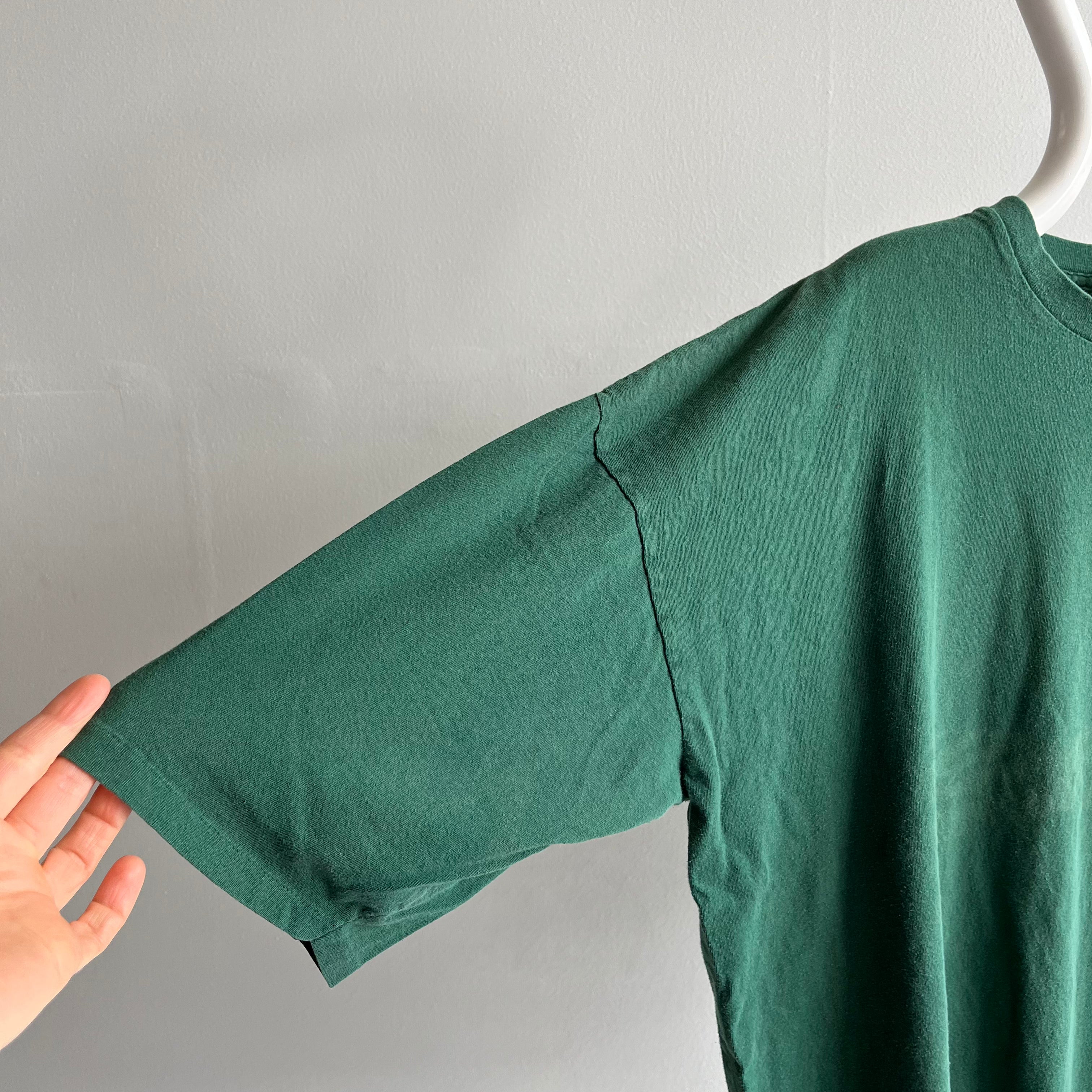 1990 T-shirt à poche vert forêt extrêmement surdimensionné