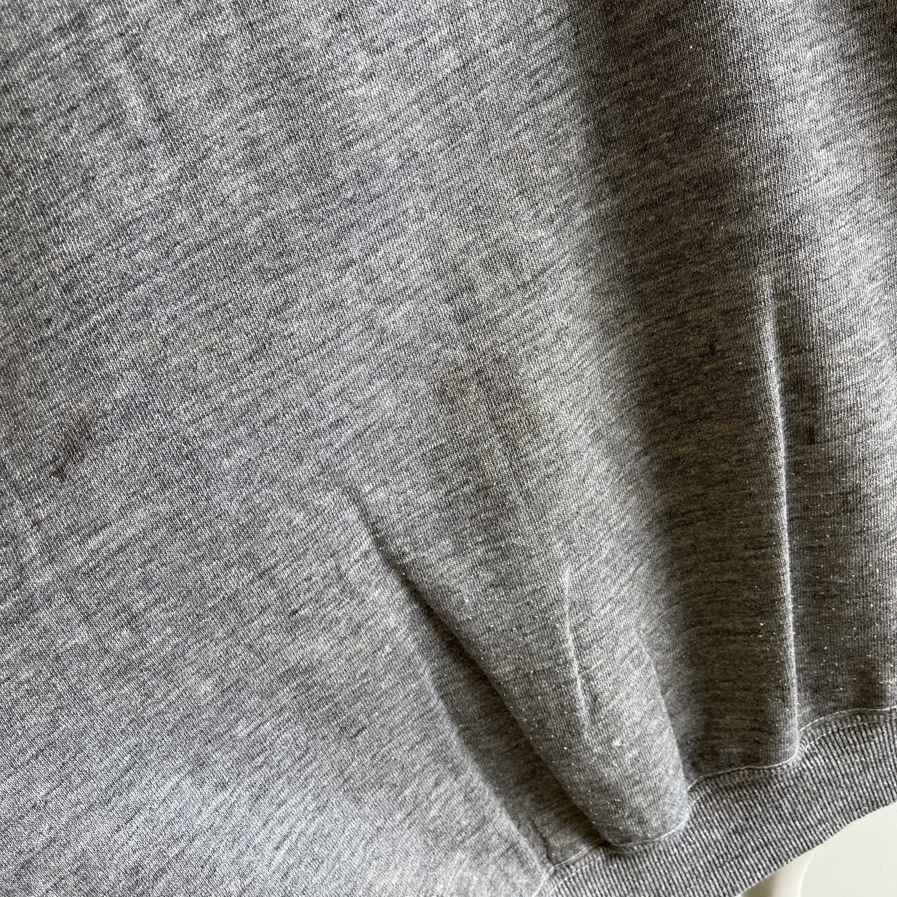 Sweat-shirt raglan ravissant gris moyen des années 1970