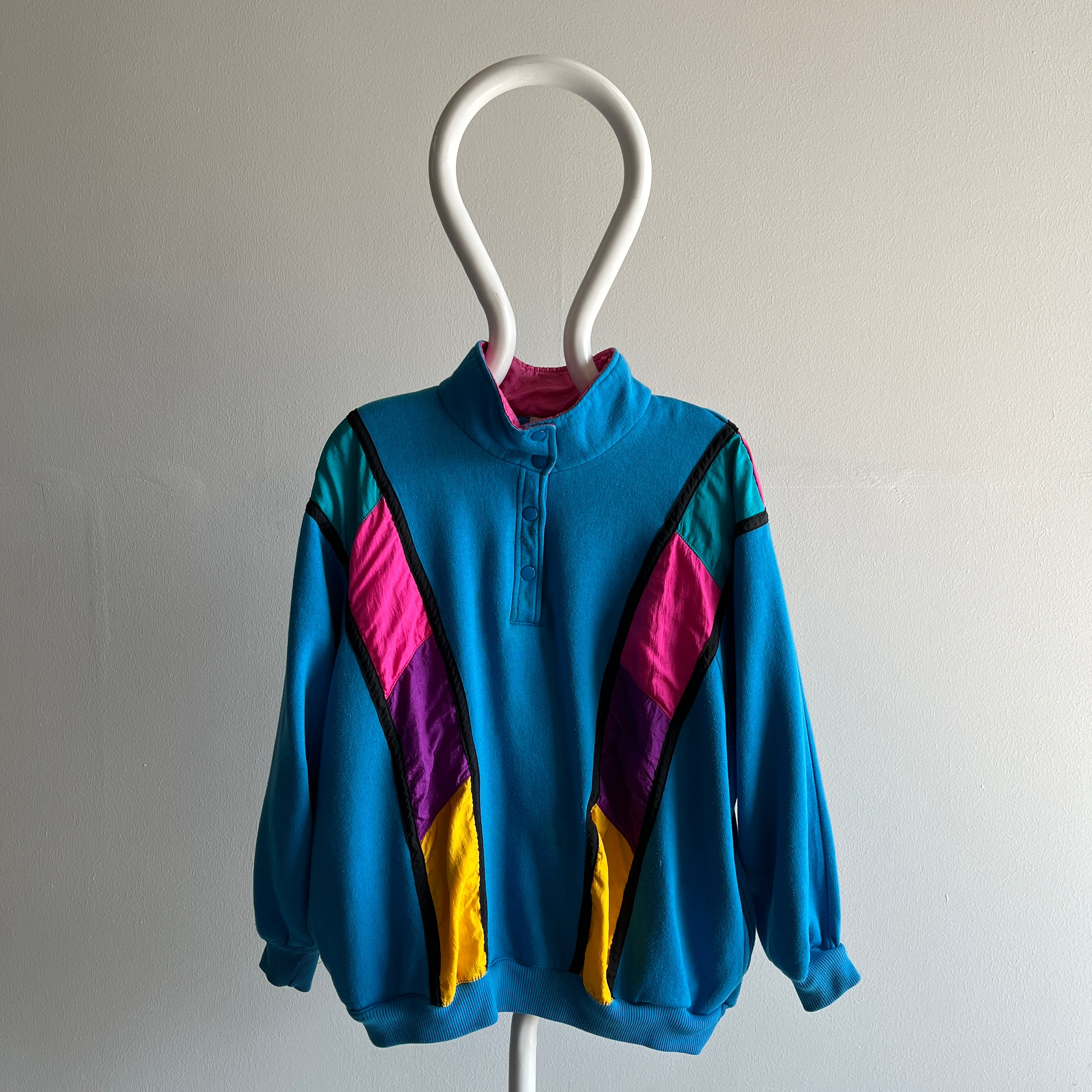 1980s Active Grandma Mock Neck Sweatshirt AVEC Poches