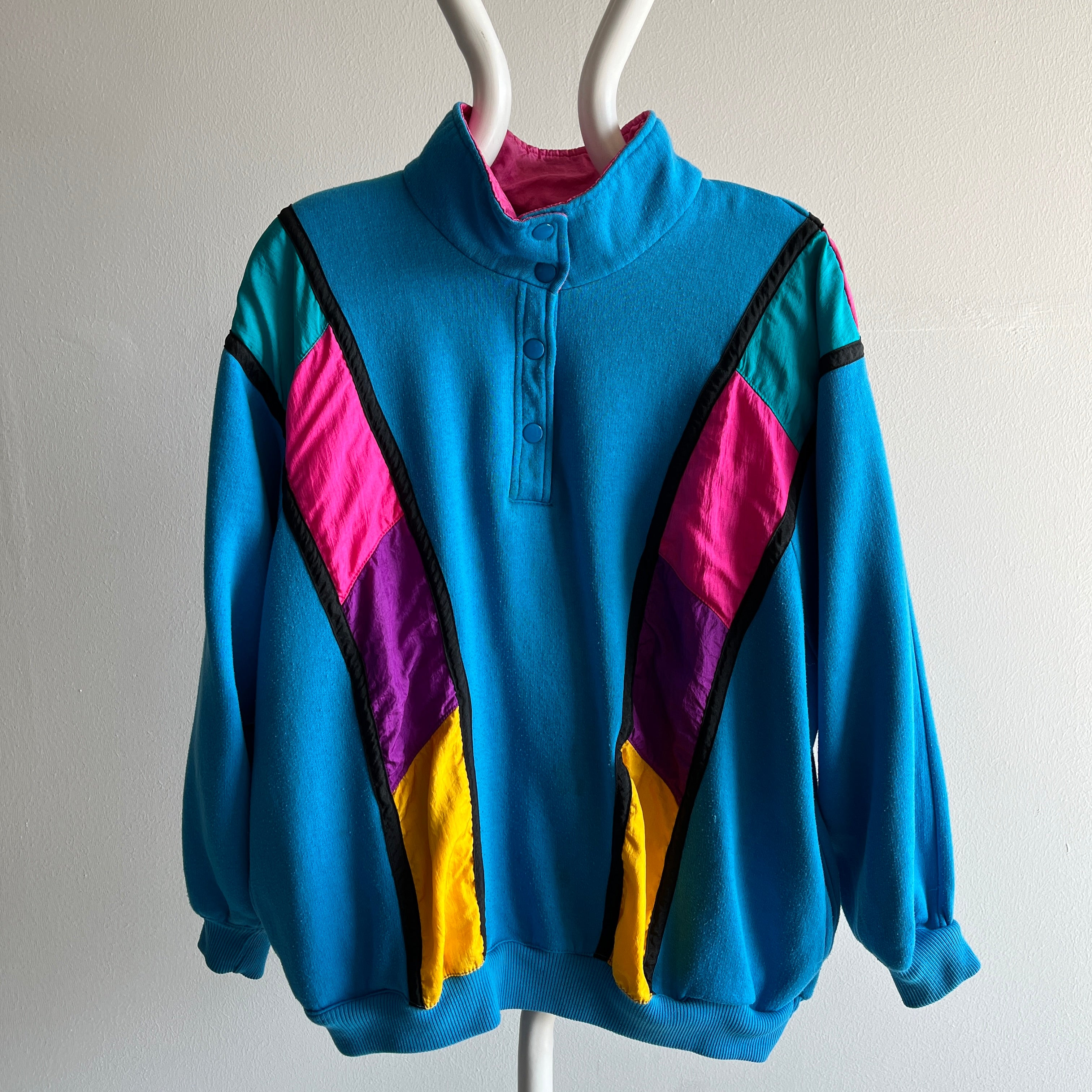1980s Active Grandma Mock Neck Sweatshirt WITH Pockets
