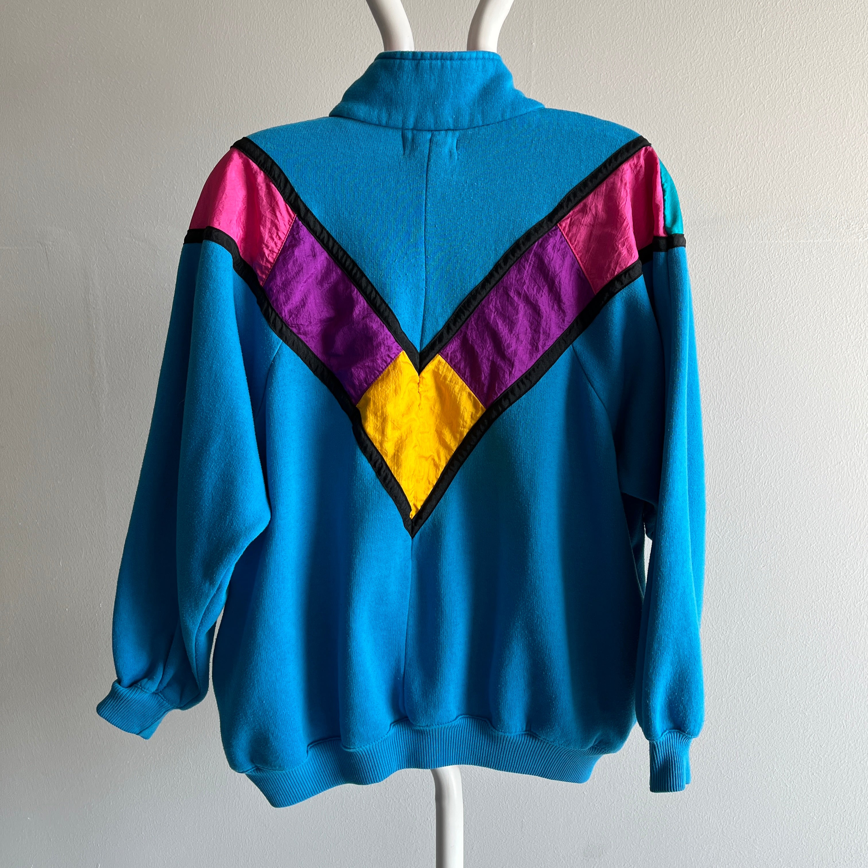 1980s Active Grandma Mock Neck Sweatshirt WITH Pockets