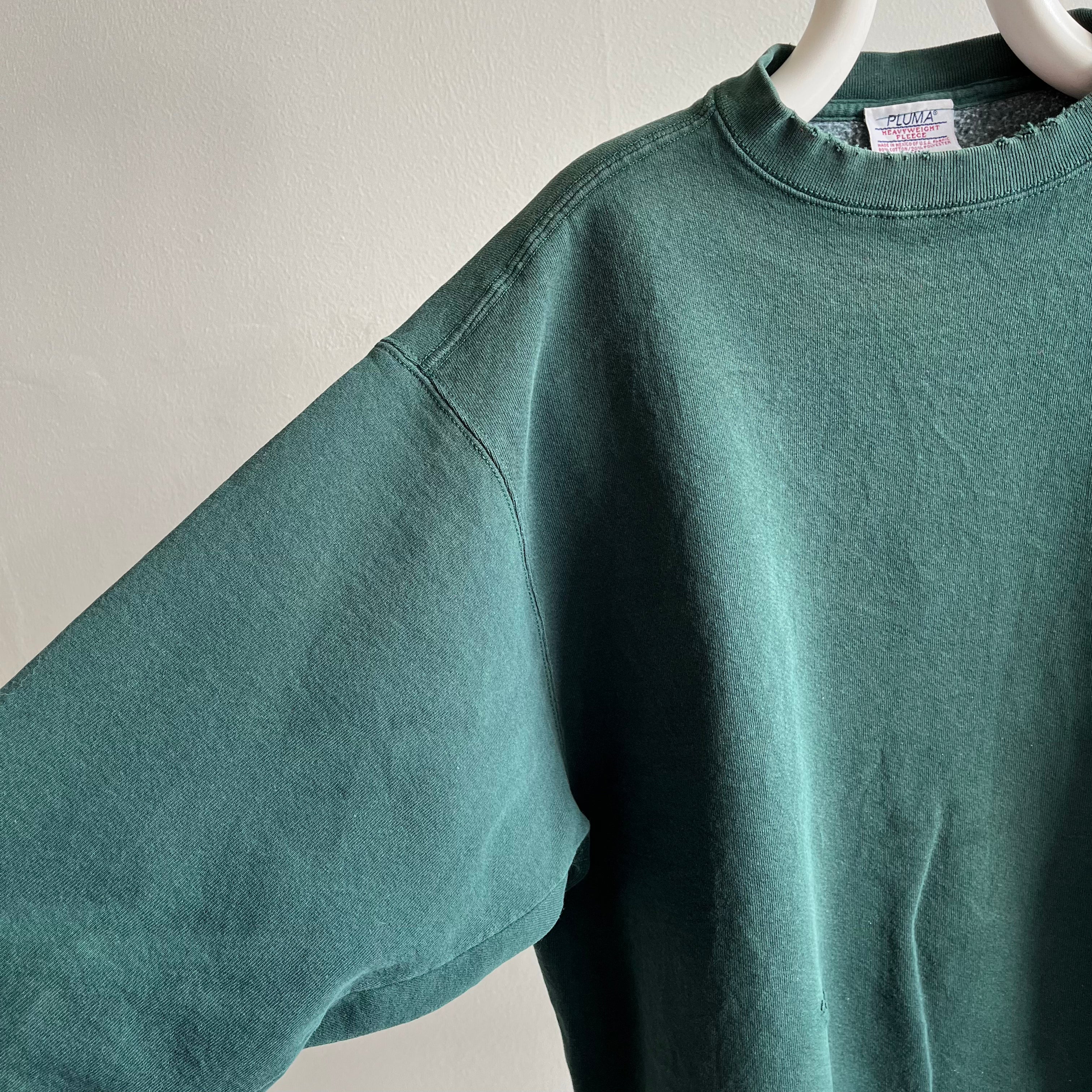 Sweat-shirt vert foncé épais des années 1990 avec raccommodage