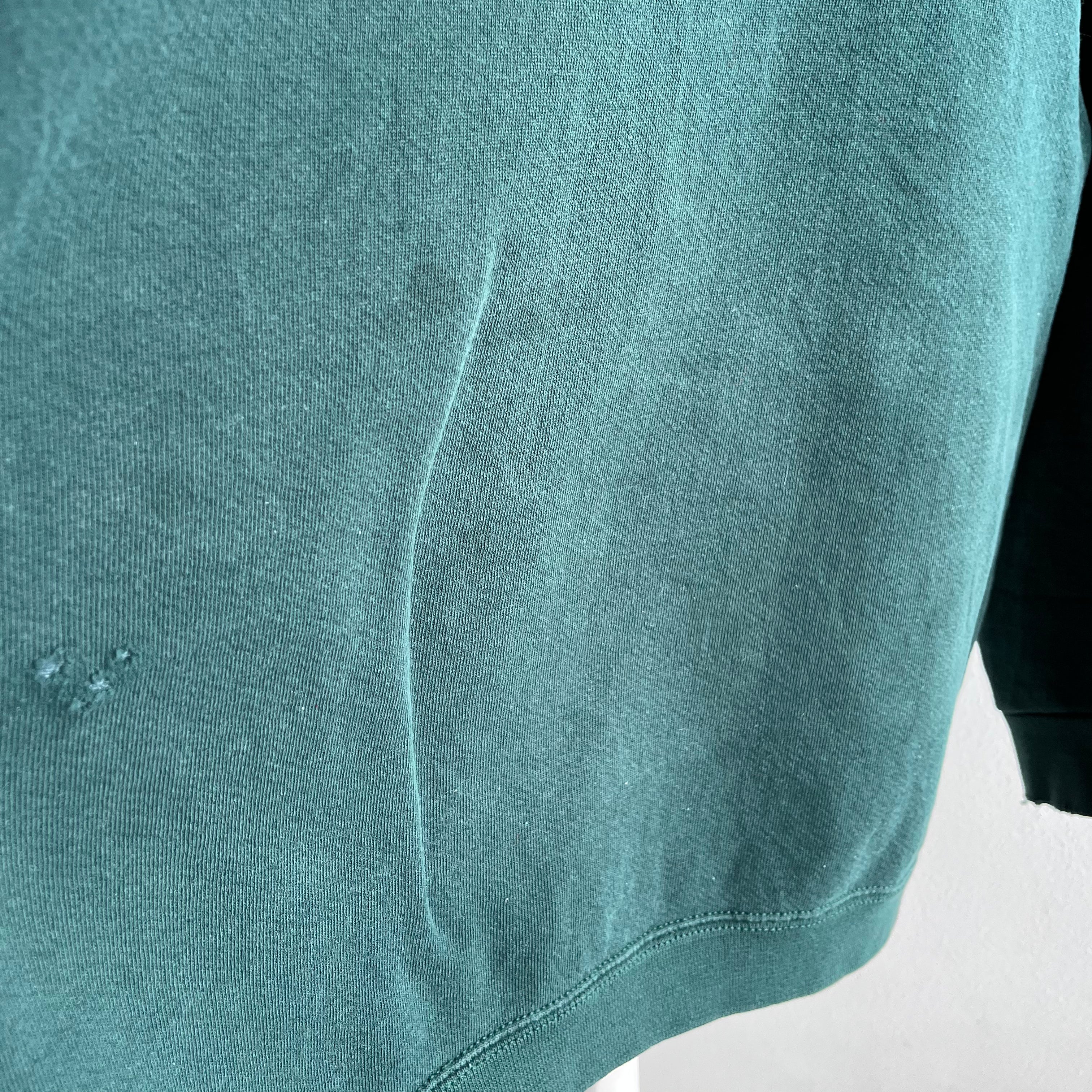 1990s Heavyweight Dark Green Sweatshirt with Mending