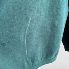 Sweat-shirt vert foncé épais des années 1990 avec raccommodage