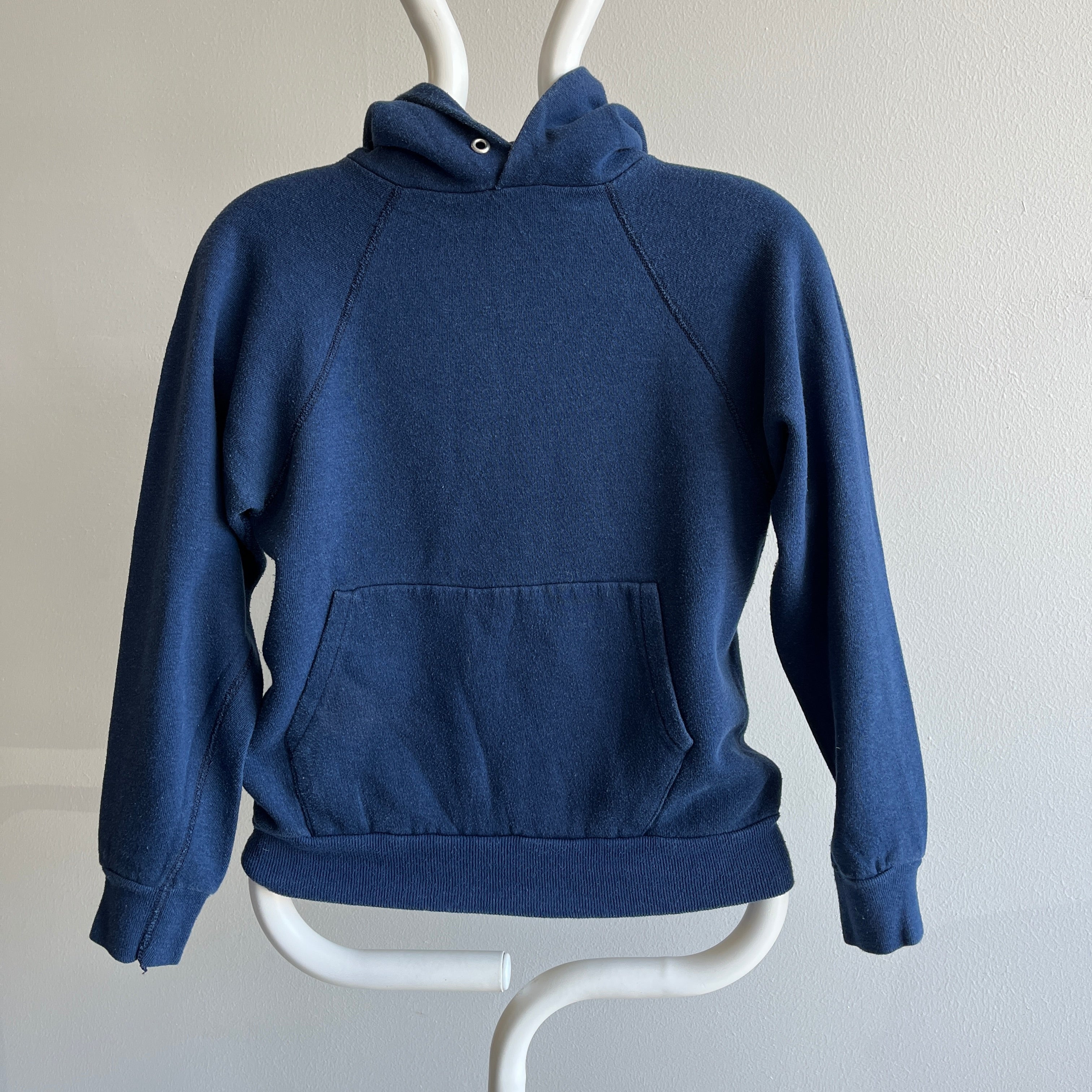 1980s Classic Smaller Size Navy Pullover Hoodie