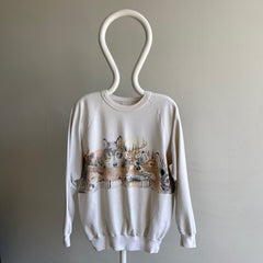 1980/90s Pit Stained and Worn Forest Animal Rolled Neck Sweatshirt