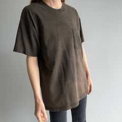 1980s Extremely Sun Faded Blank Black/Bronze Cotton Pocket T-Shirt - Swoon