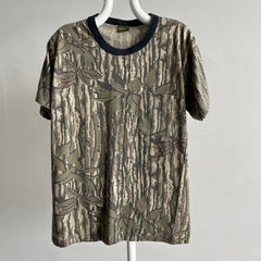 T-shirt camouflage Real Tree des années 1980/90 avec col roulé et poche