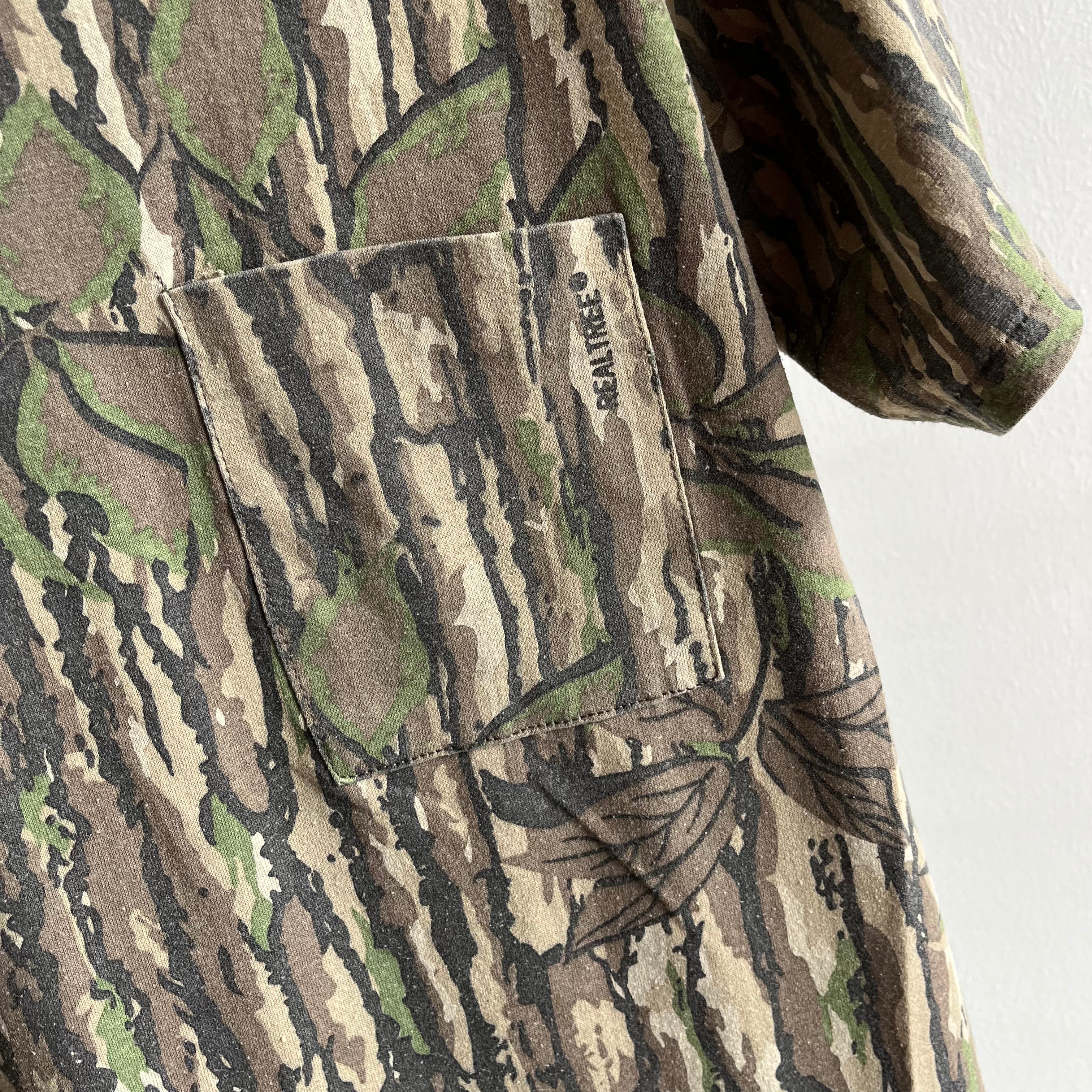 T-shirt camouflage Real Tree des années 1980/90 avec col roulé et poche