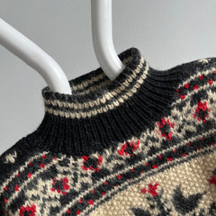 1990s Hand Knit Jones New York Winter Mock Neck Sweater – Red 