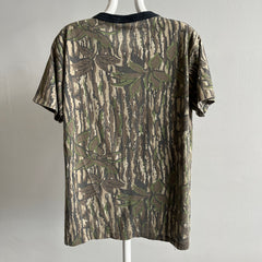 T-shirt camouflage Real Tree des années 1980/90 avec col roulé et poche