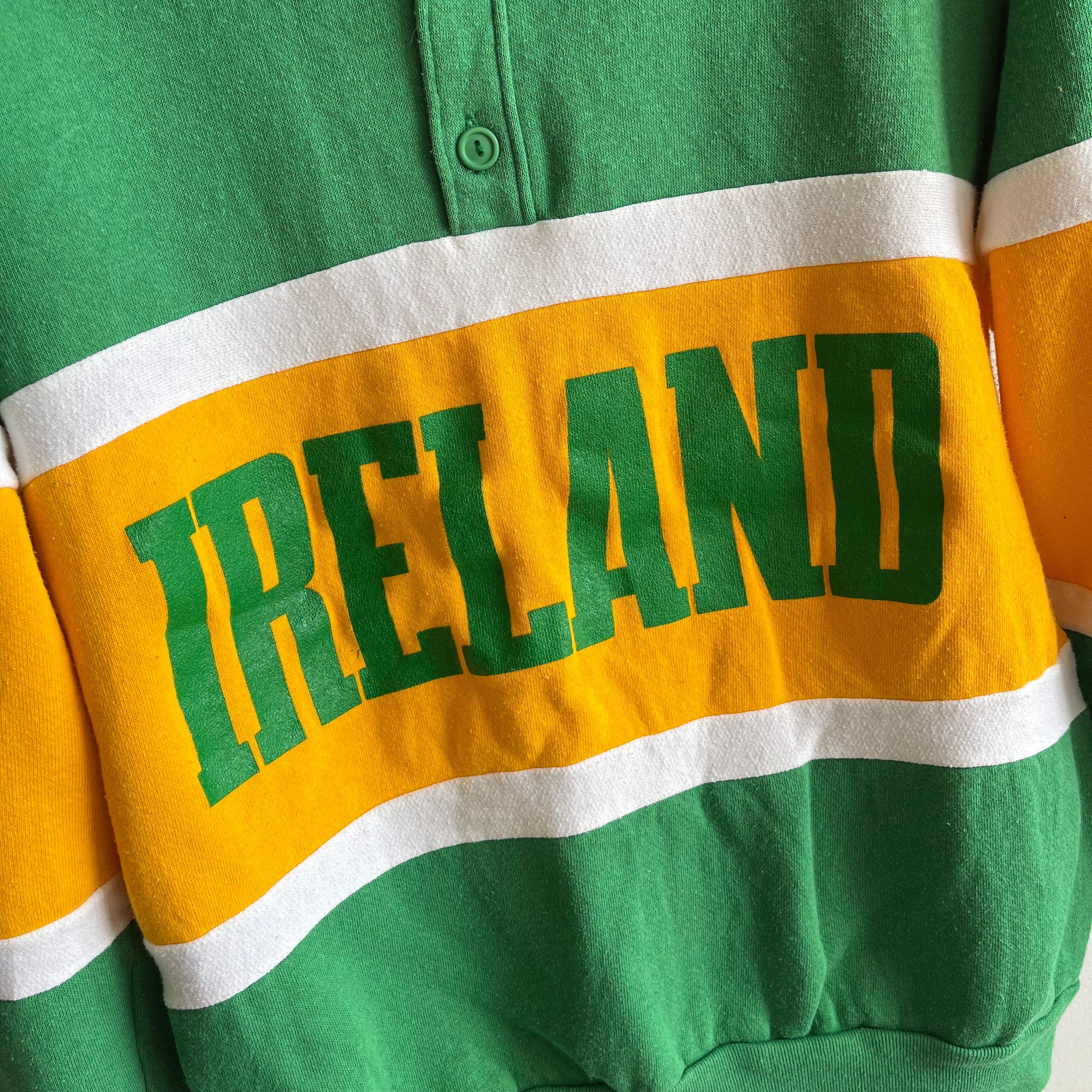 Sweat-shirt Henley à col tricolore Irlande des années 1980 !!!