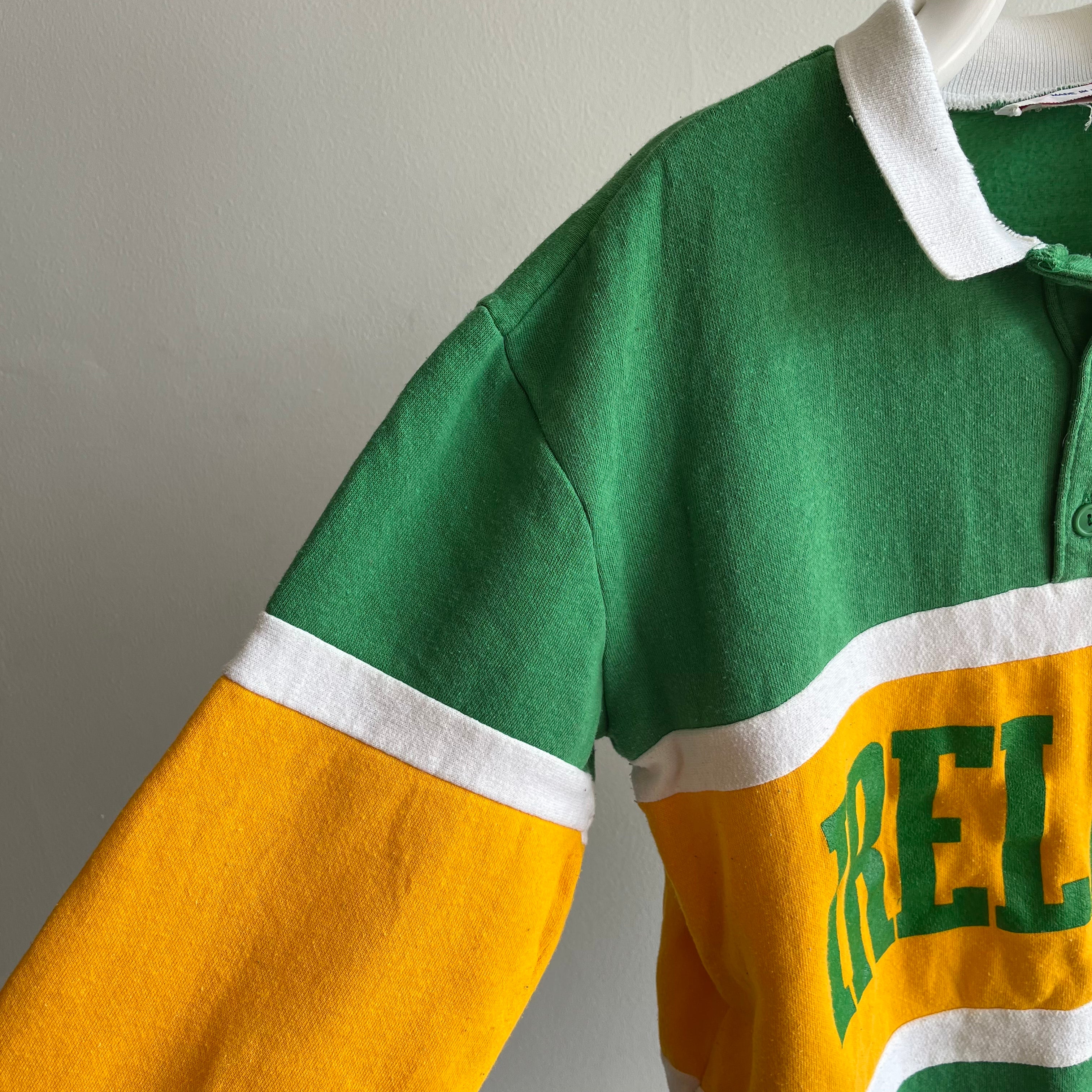 1980s Ireland Tri Colored Collared Henley Sweatshirt !!!