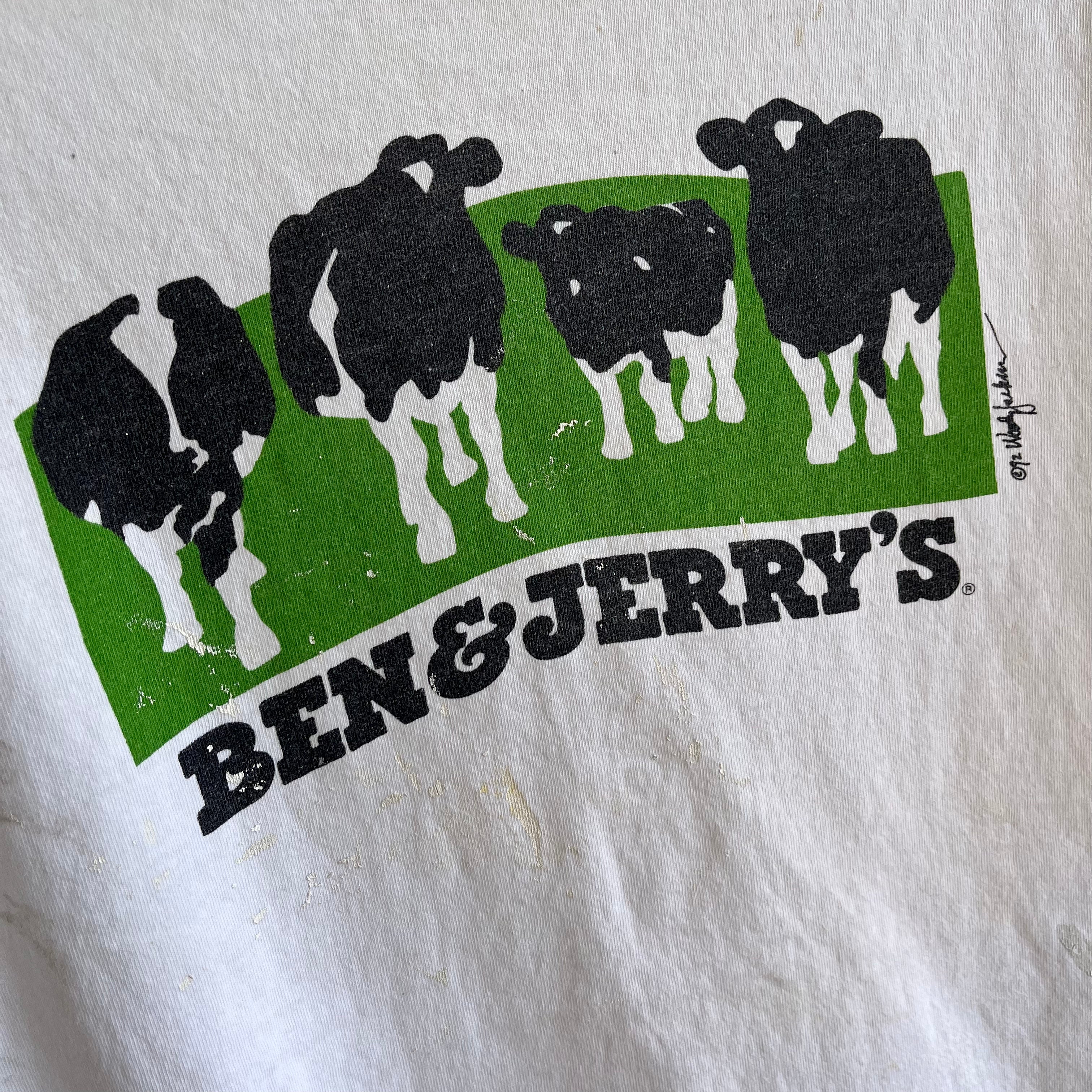 1992 Paint Stained Ben and Jerry's Paint Cotton T-Shirt by Anvil