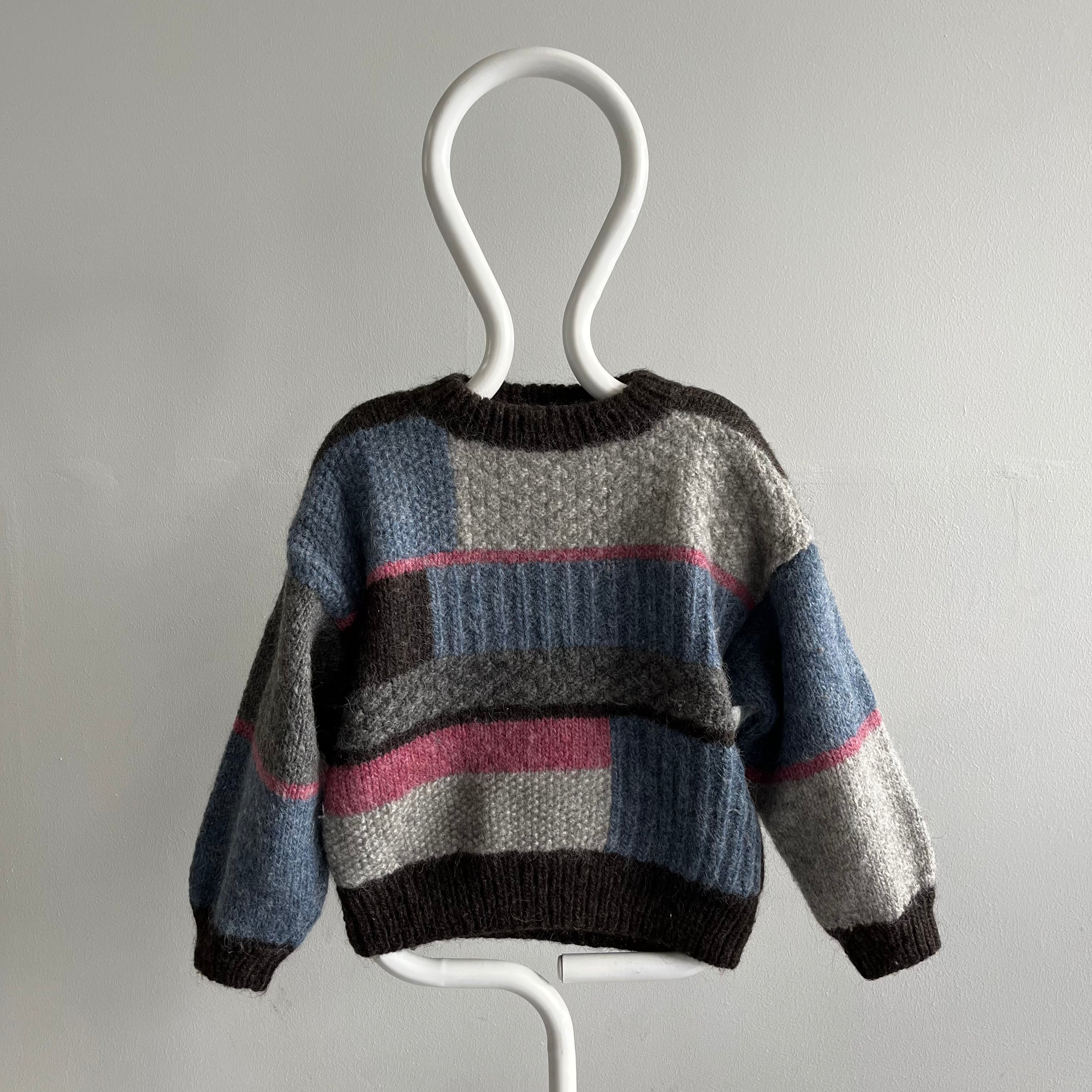 1980s Home? Knit Bell Sleeve Color Block Sweater - WOW