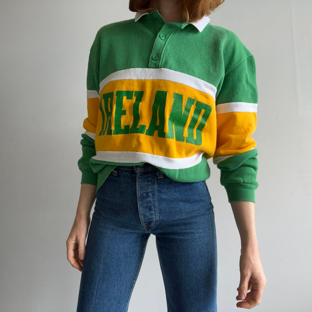 1980s Ireland Tri Colored Collared Henley Sweatshirt !!!