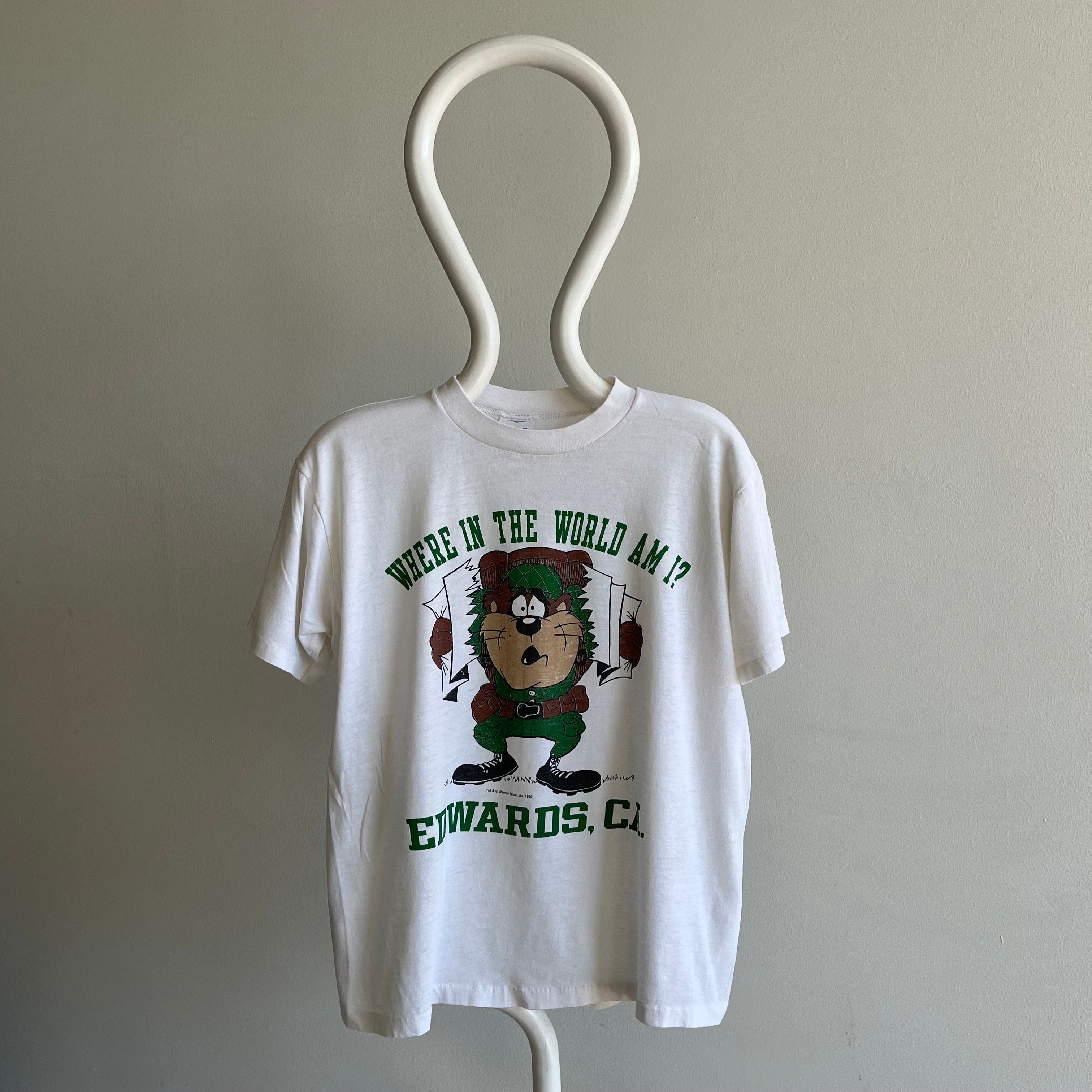 1990 Taz - Où suis-je dans le monde ? - Edwards, Californie - T-shirt