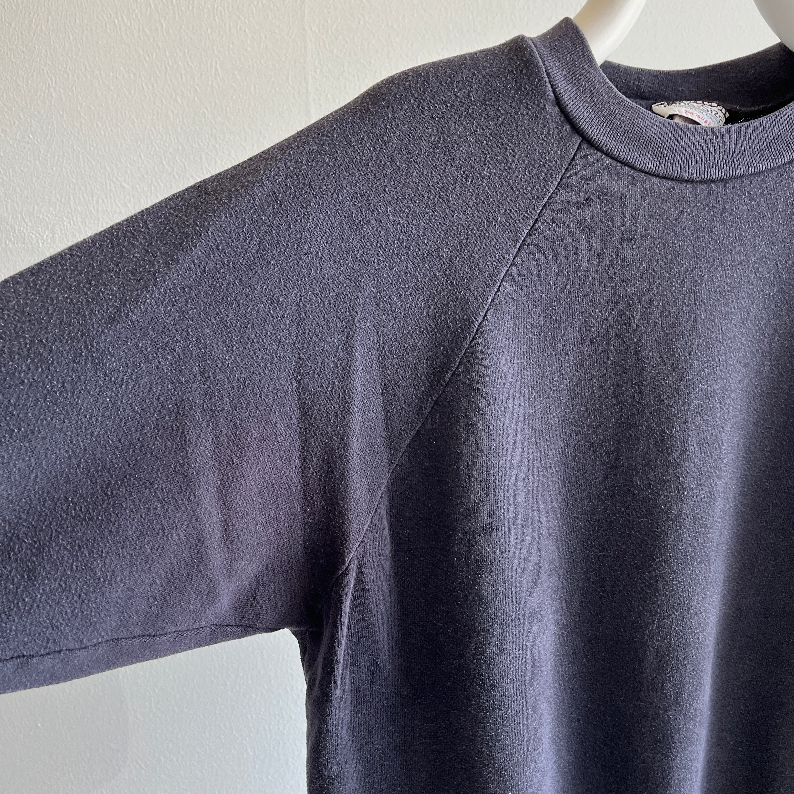 1980s Classic Faded Black to Gray Raglan Sweatshirt