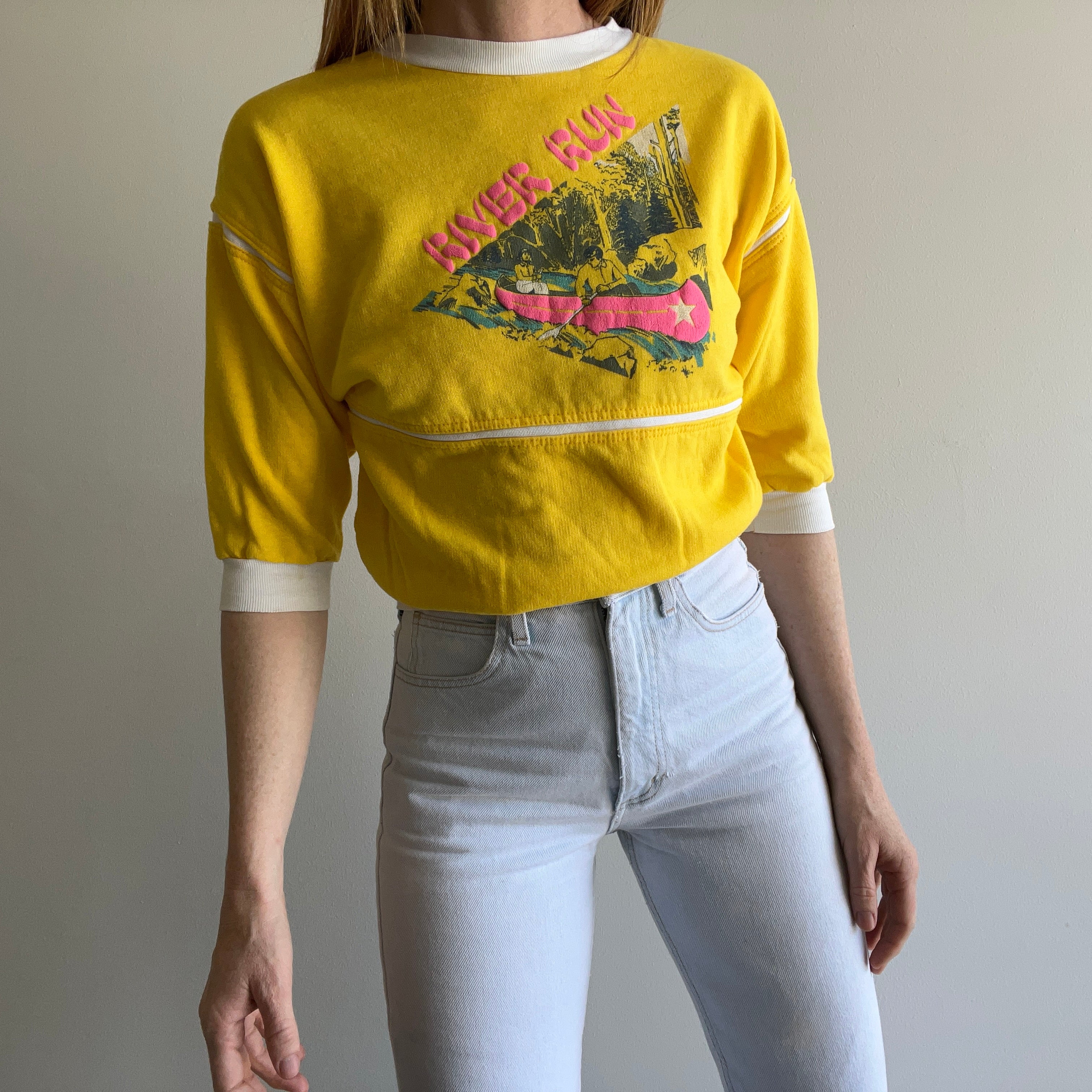 1980s XS River Run Fun 1/2 Sleeve Sweatshirt